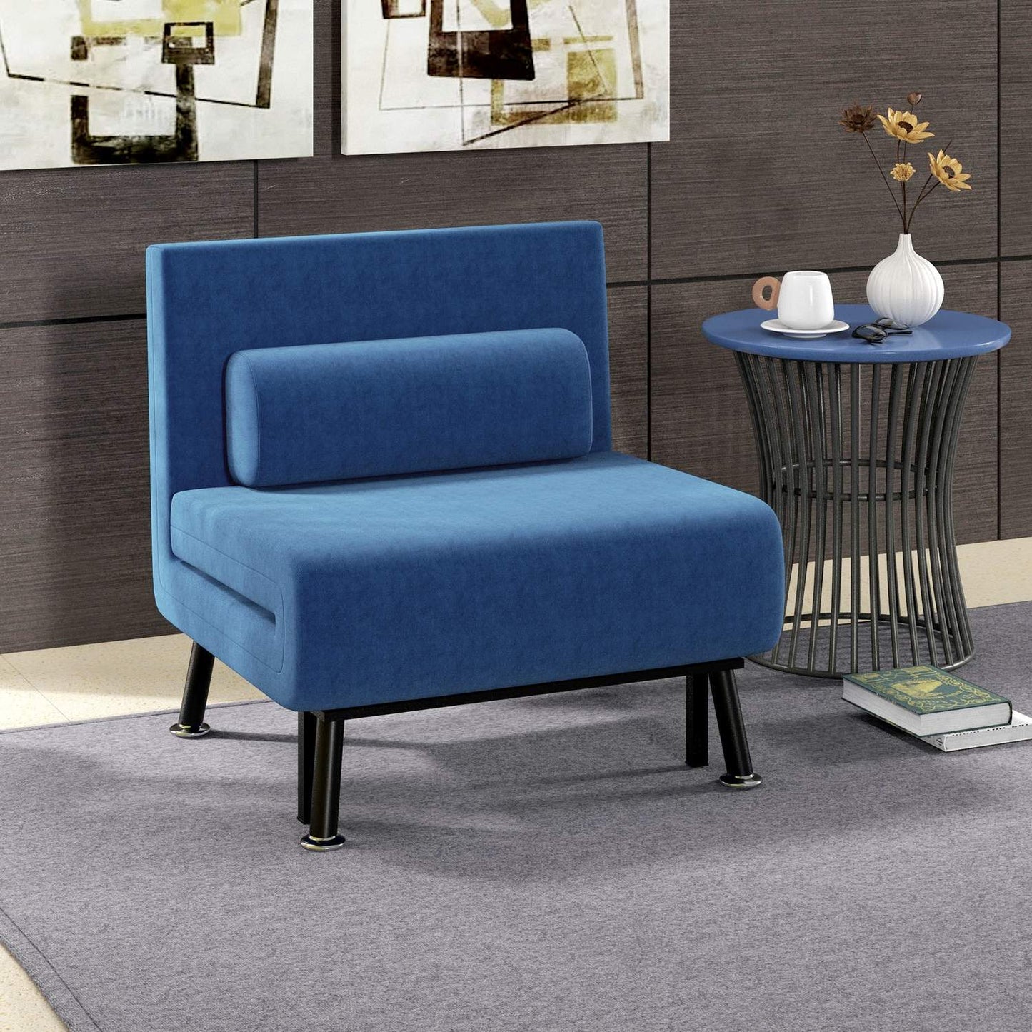 Convertible lounge chair, dark blue, adjustable backrest