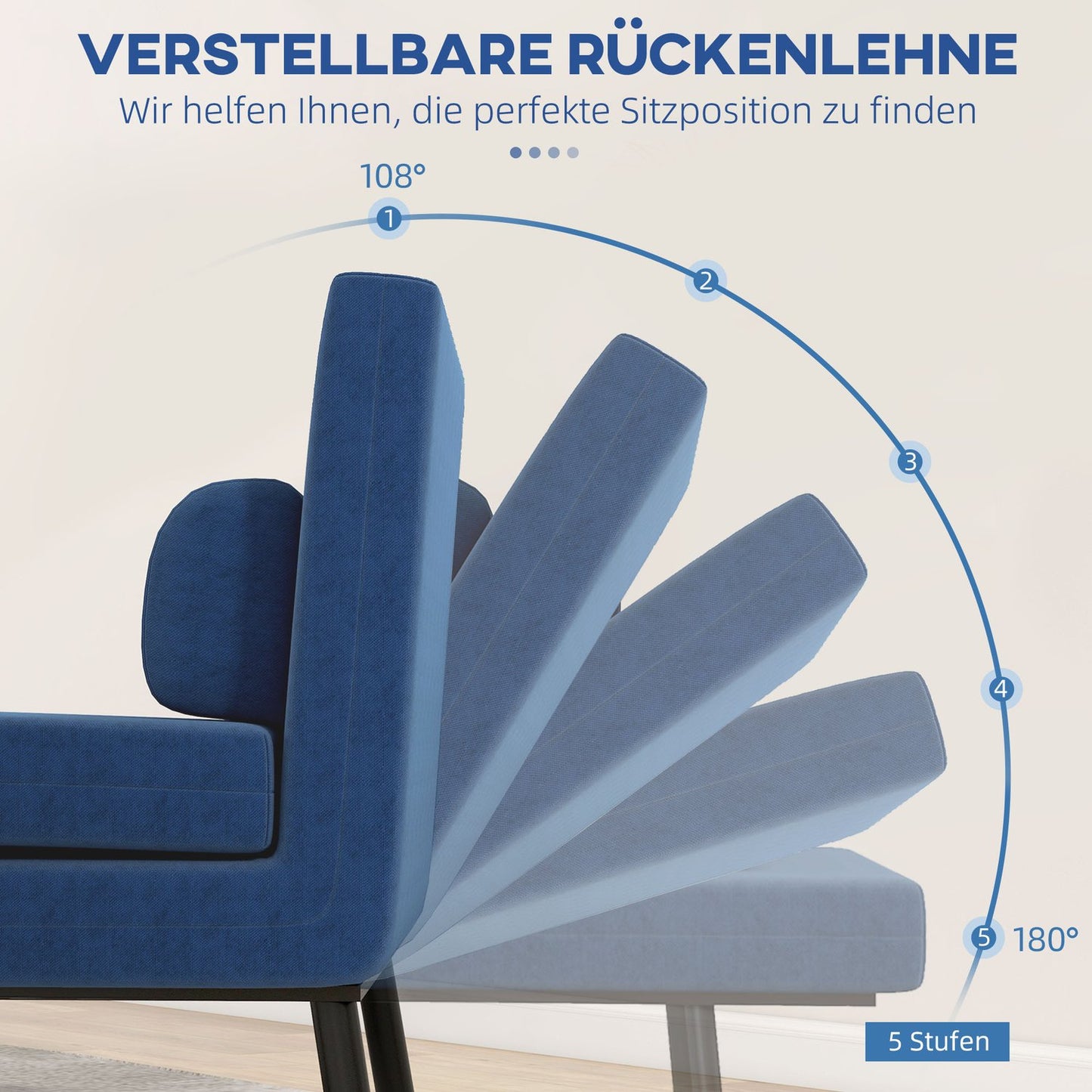 Convertible lounge chair, dark blue, adjustable backrest