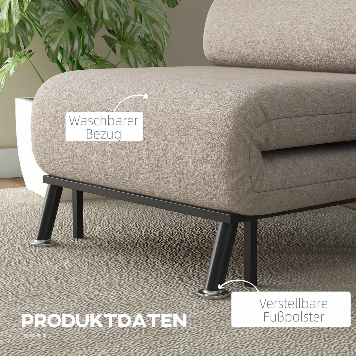 Folding sleeper, adjustable linen, beige, 150 kg capacity