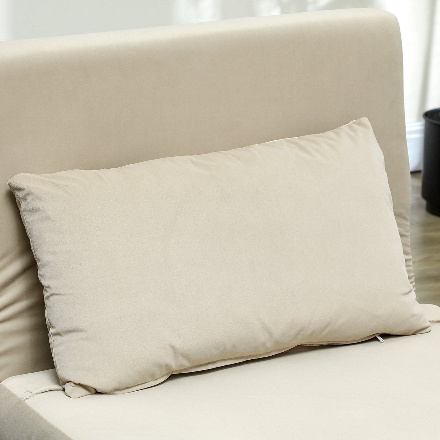 Folding Velvet Look Sleeper Chair with cushions, Beige