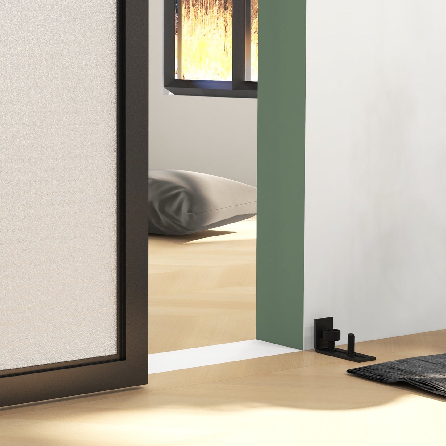 Fitting set for sliding doors, 244cm, carbon steel, black