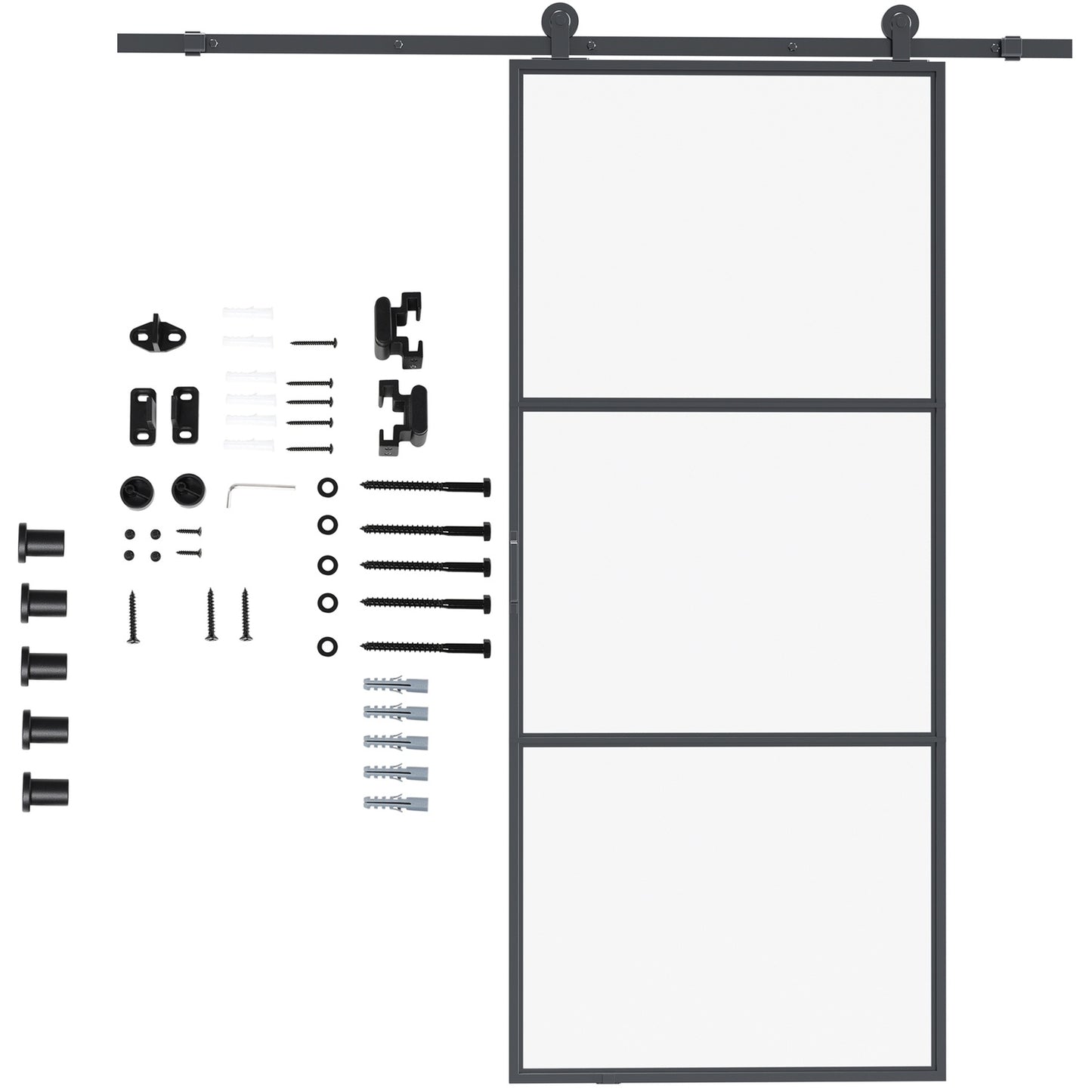 Sliding door kit, carbon steel, installation kit without door, space-saving, black