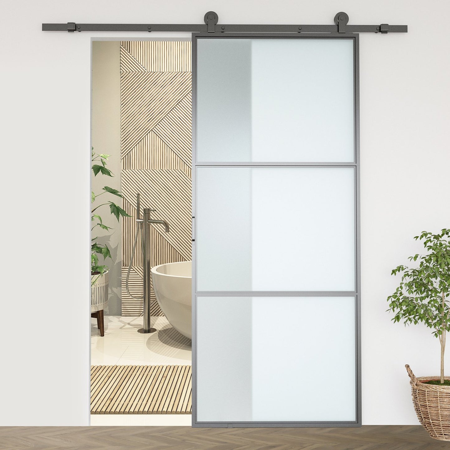 Sliding door kit, carbon steel, installation kit without door, space-saving, black