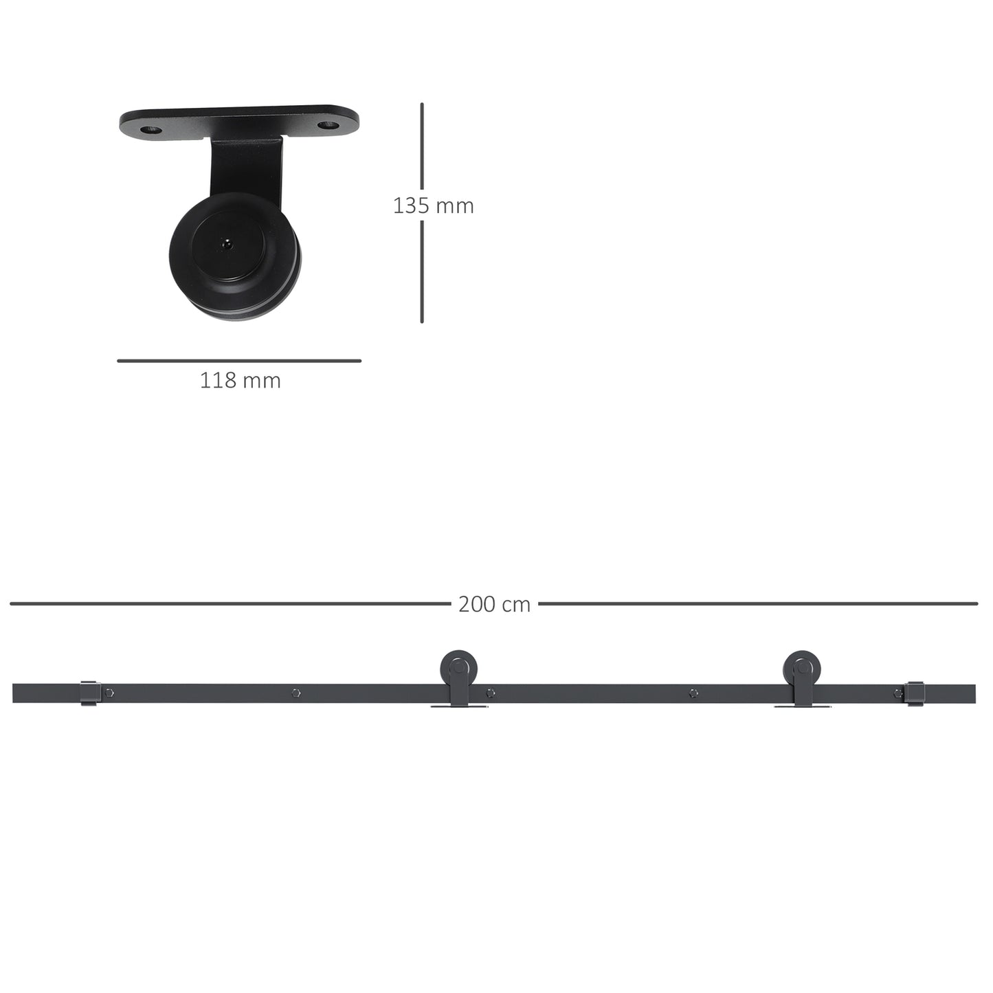 Sliding door kit, carbon steel, installation kit without door, space-saving, black