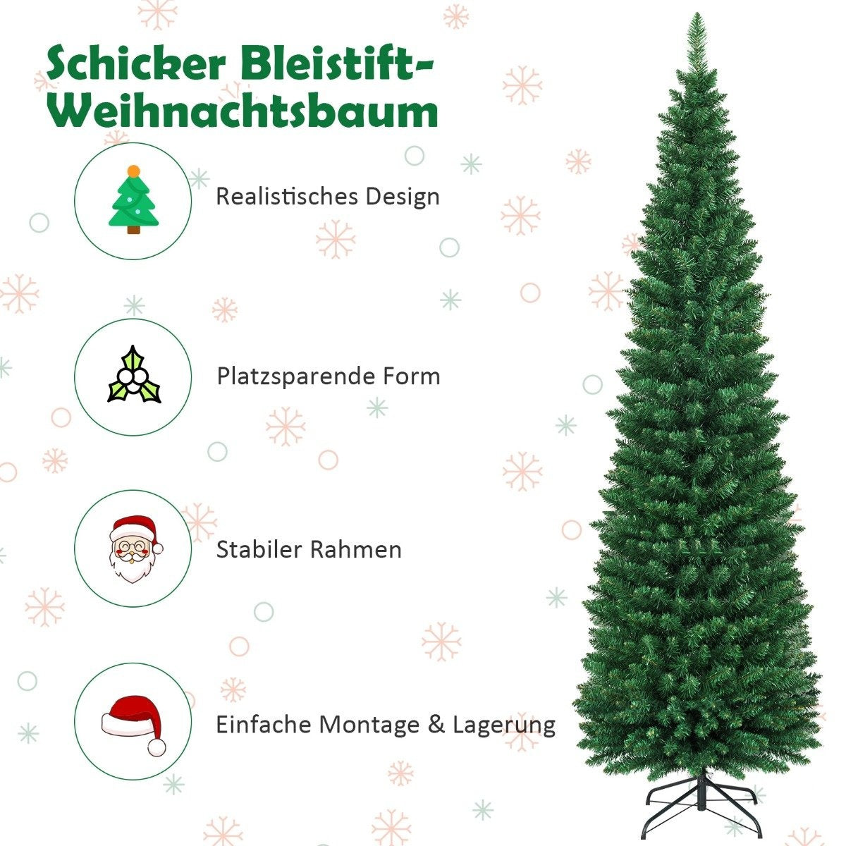 Slim 210 cm Artificial Christmas Tree, PVC, Green