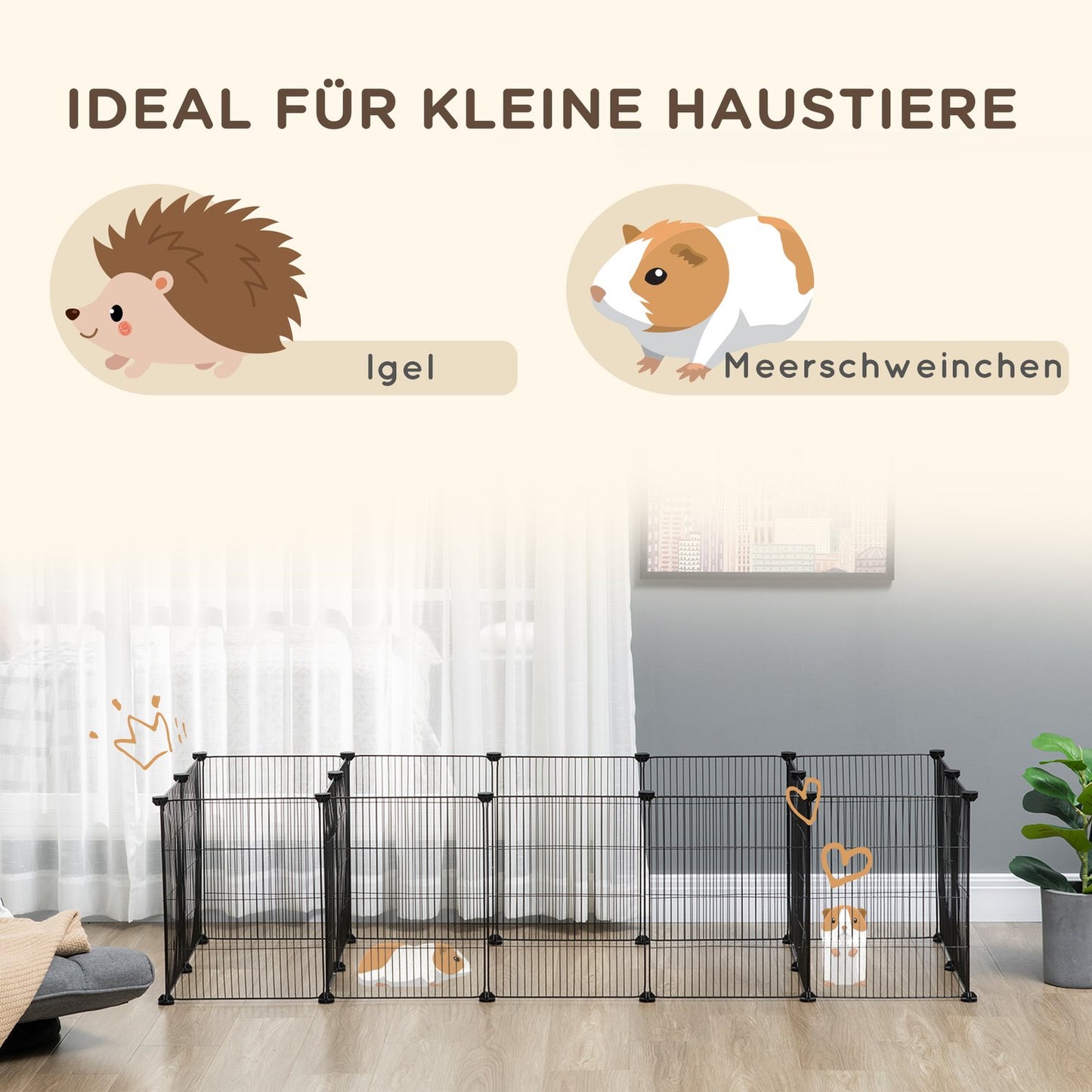 Small animal cage with 18 steel panels for guinea pigs