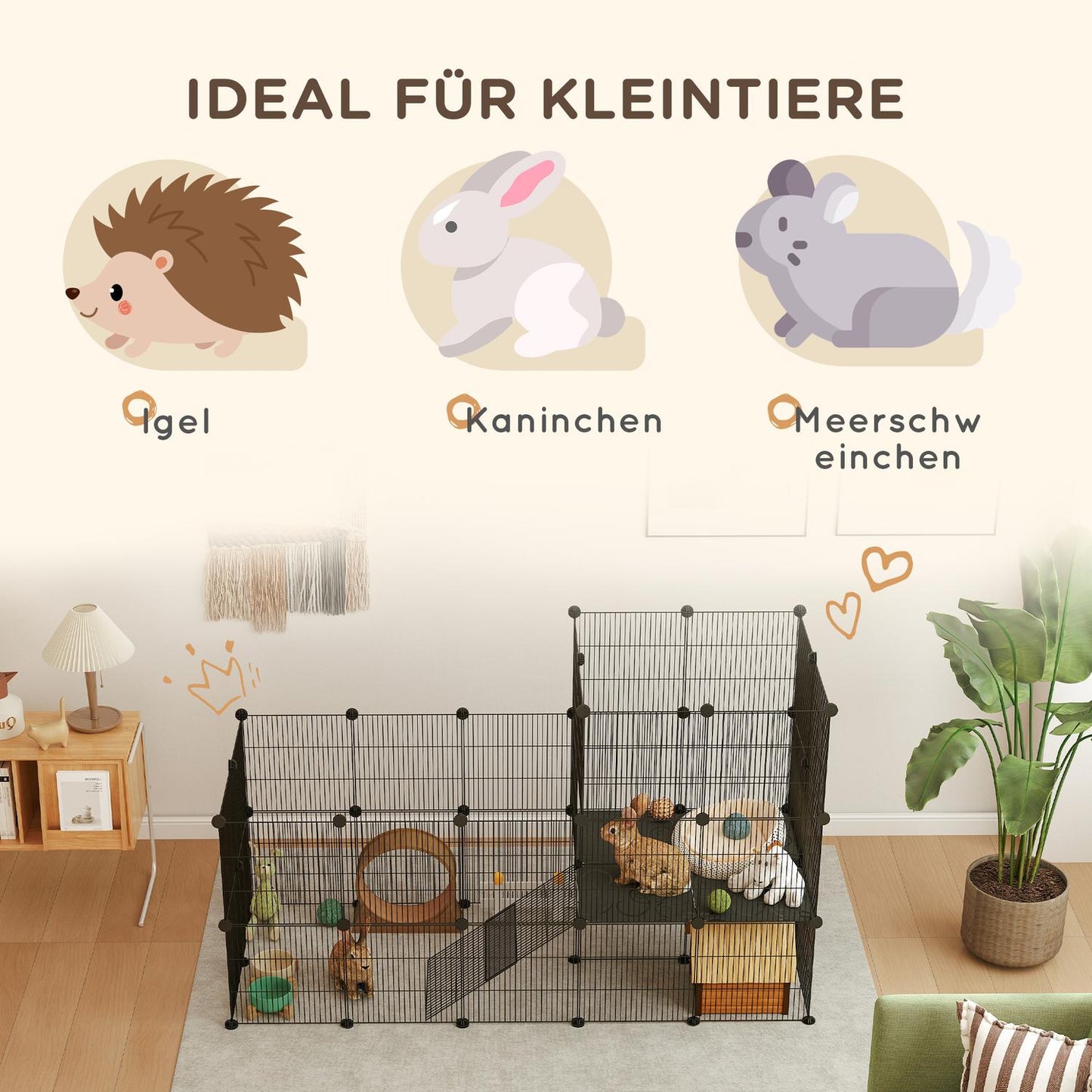 Outdoor small animal cage with ramp, 39 panels, 140x70x105 cm