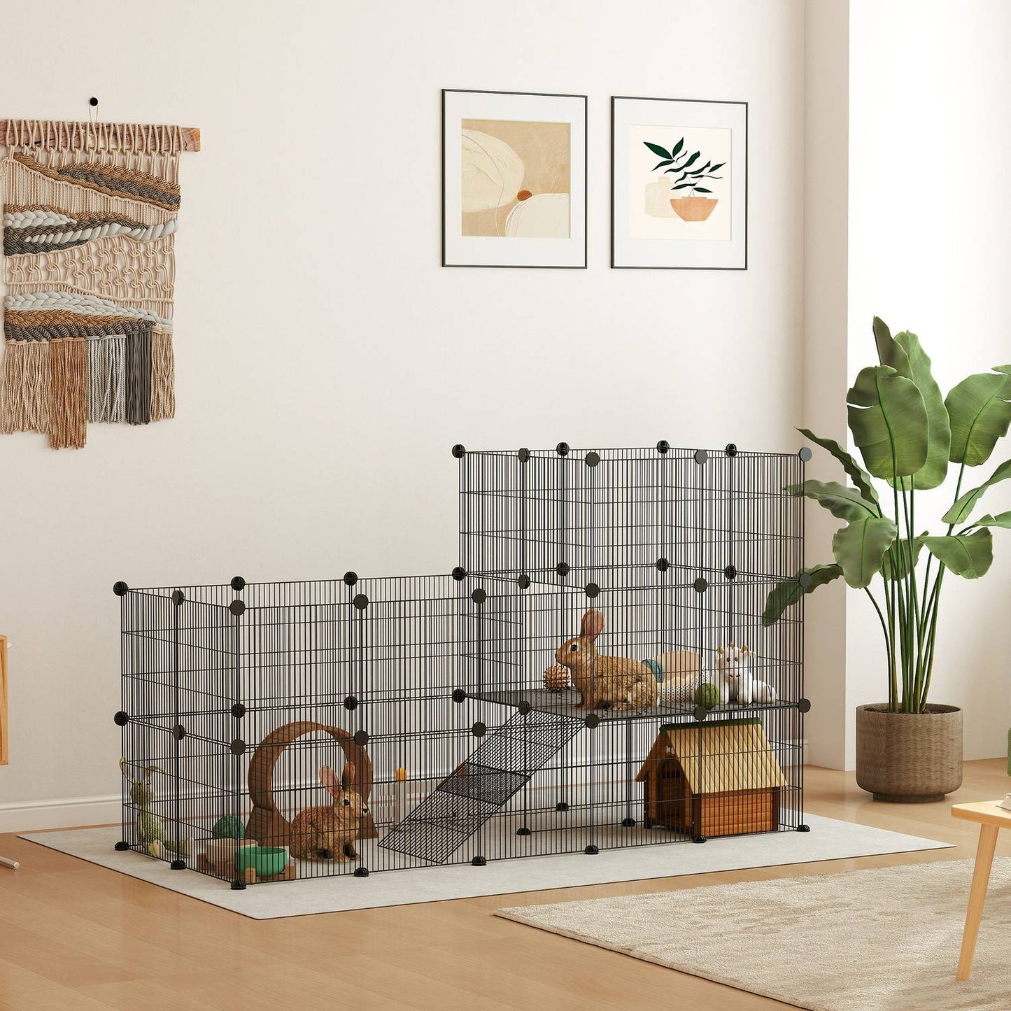 Outdoor small animal cage with ramp, 39 panels, 140x70x105 cm