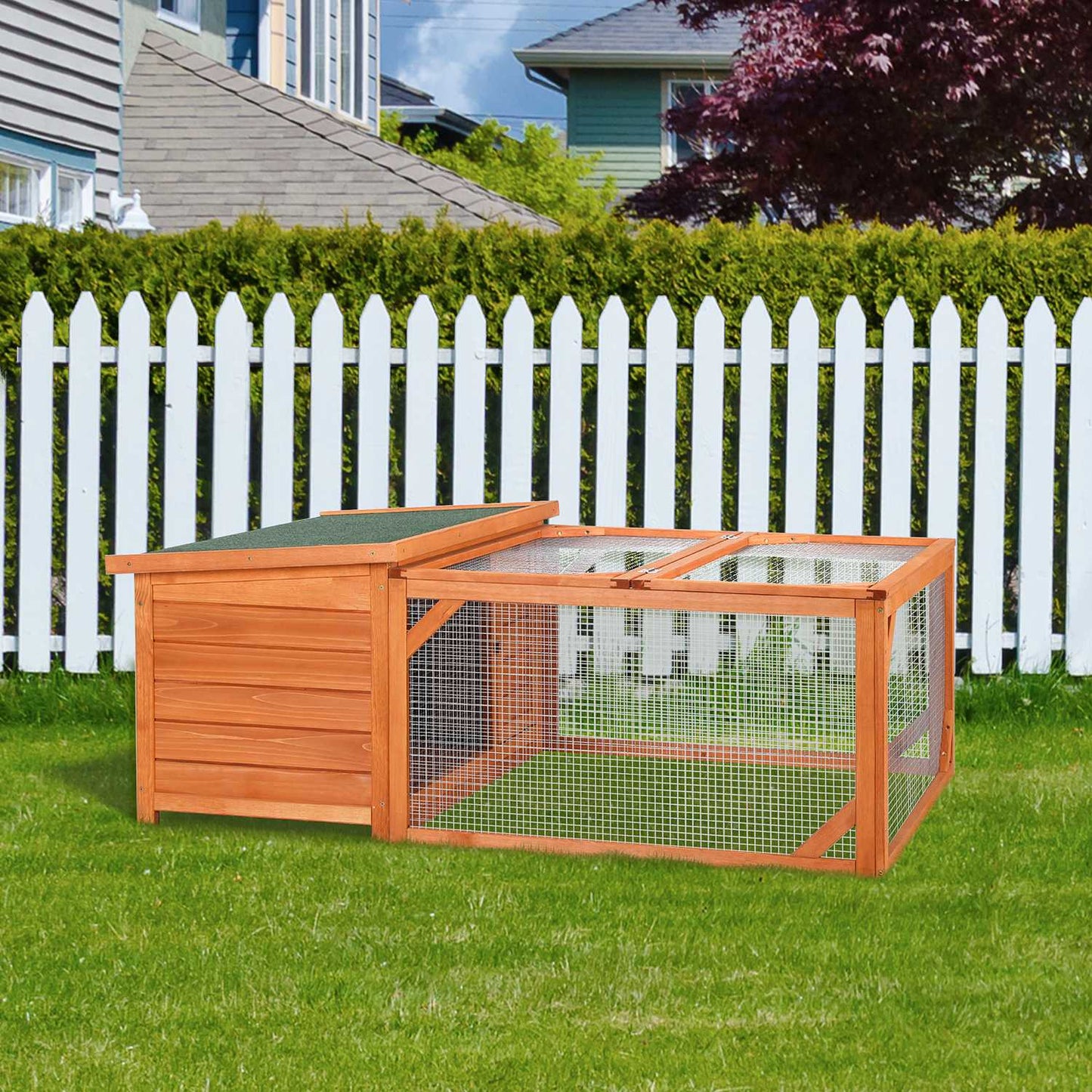 Outdoor Rabbit Cage - Weatherproof Spruce, Opening Roof, 125.5x100x49cm
