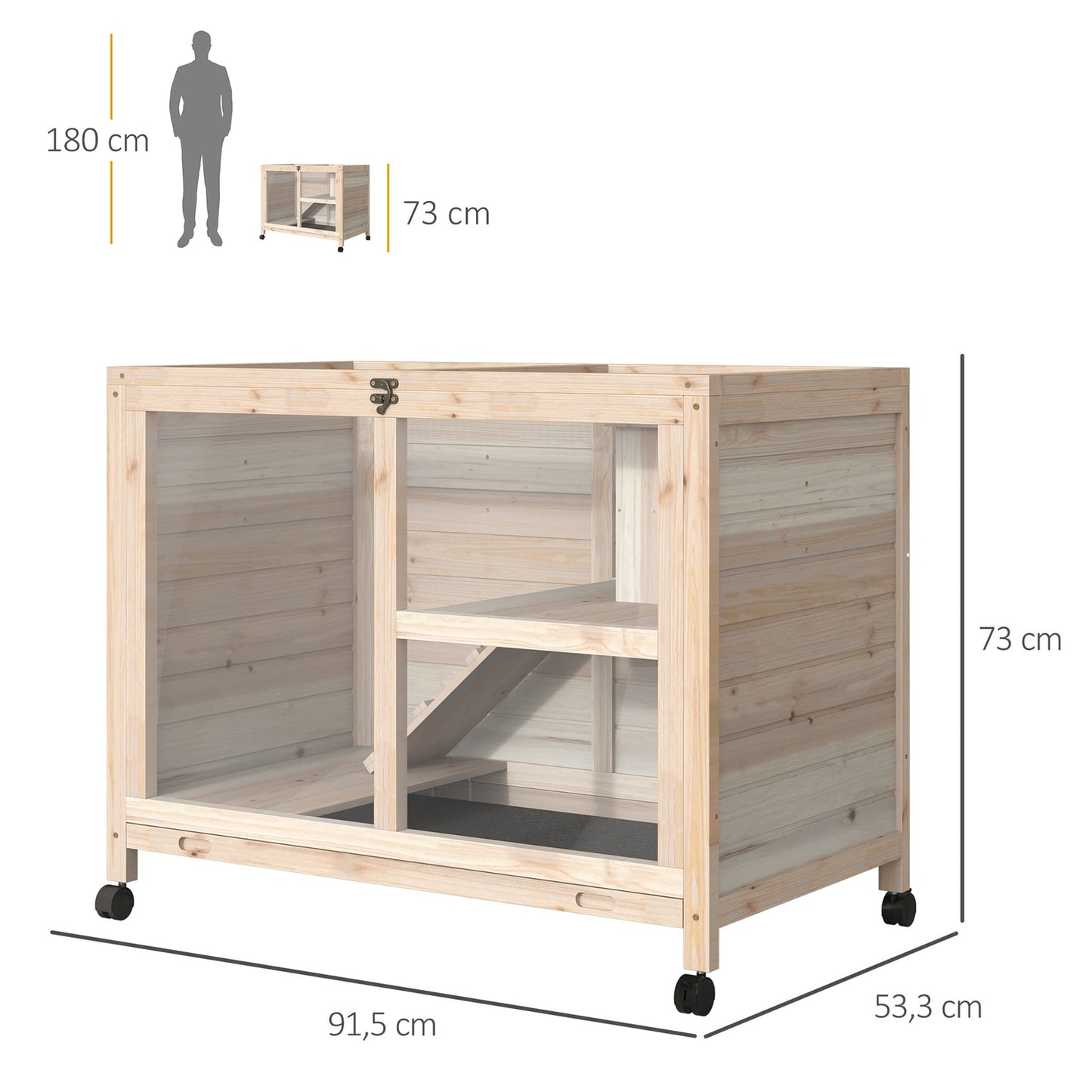 Guinea pig cage 91.5x53.3x73 cm, Winter-proof spruce wood