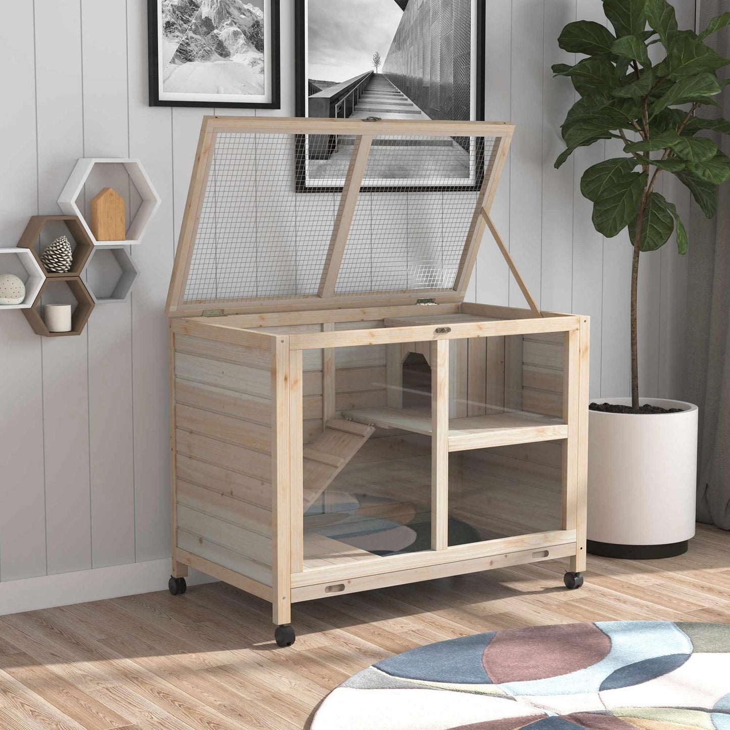 Guinea pig cage 91.5x53.3x73 cm, Winter-proof spruce wood