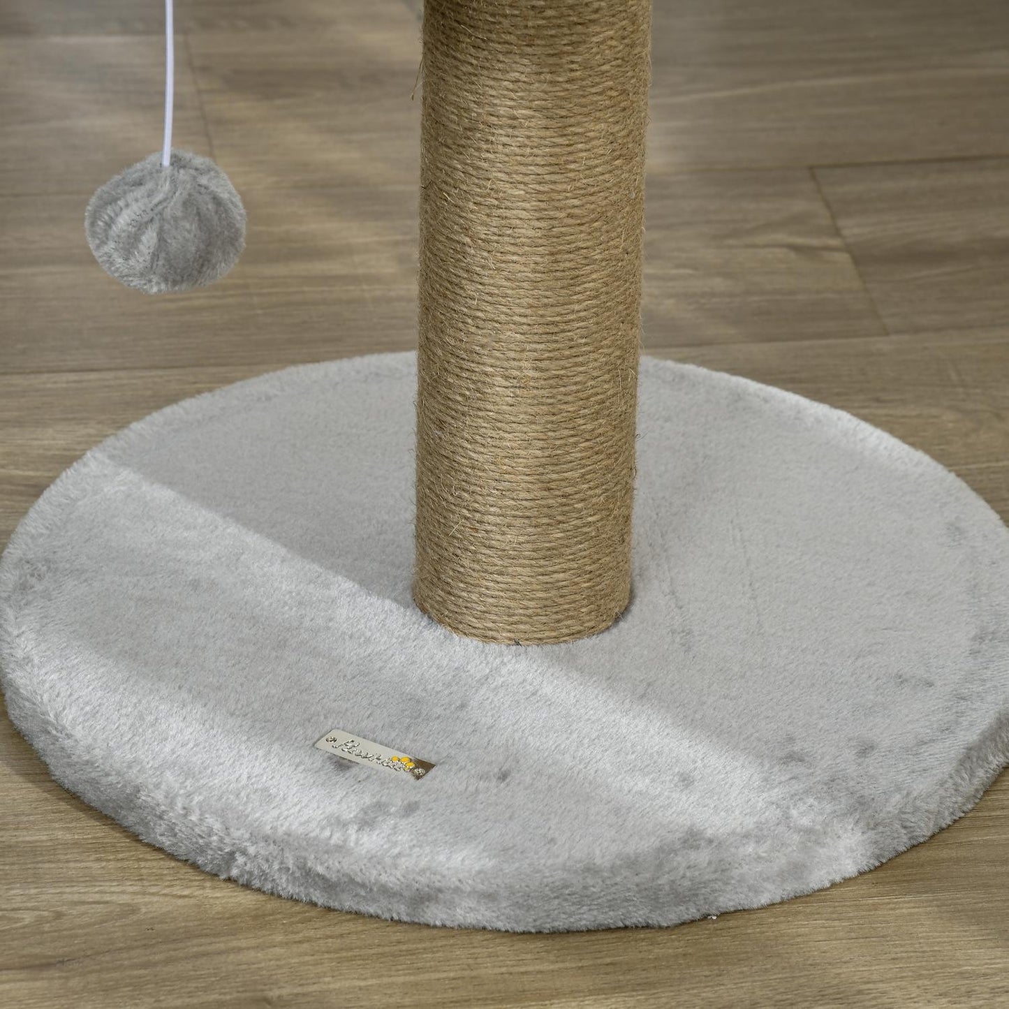 Cat scratching post with play ball and bed, gray