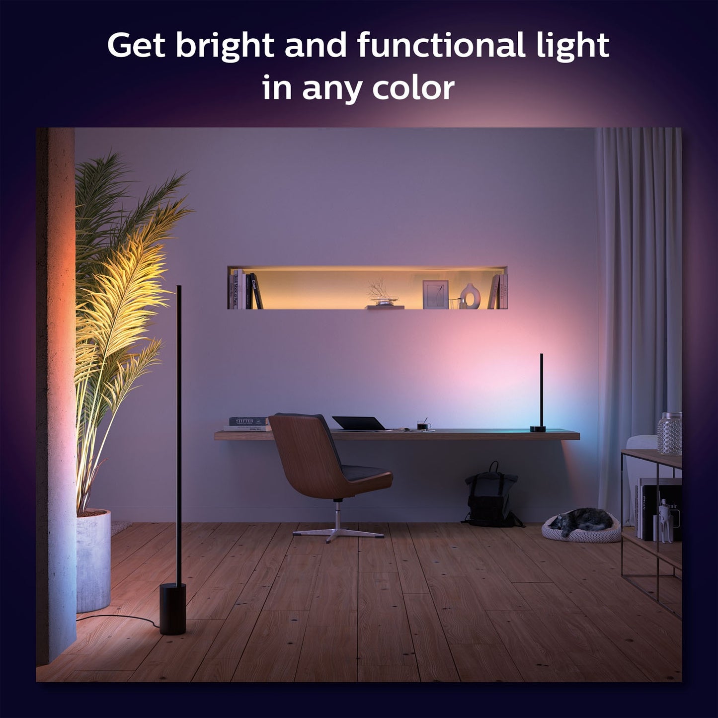 Smart Floor Lamp with Gradient Color Lighting, Black