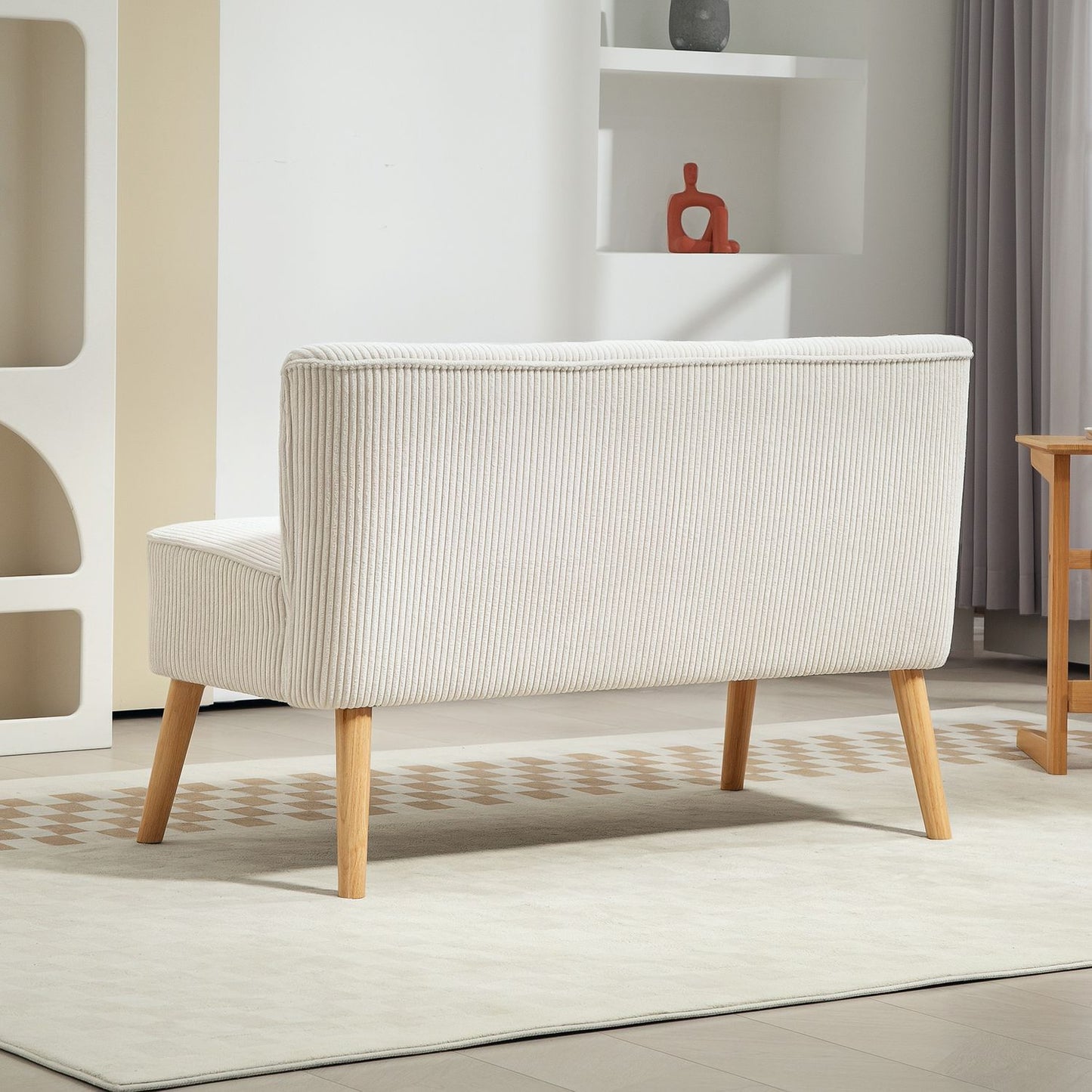 Two-seater sofa in modern corduroy look, cream white
