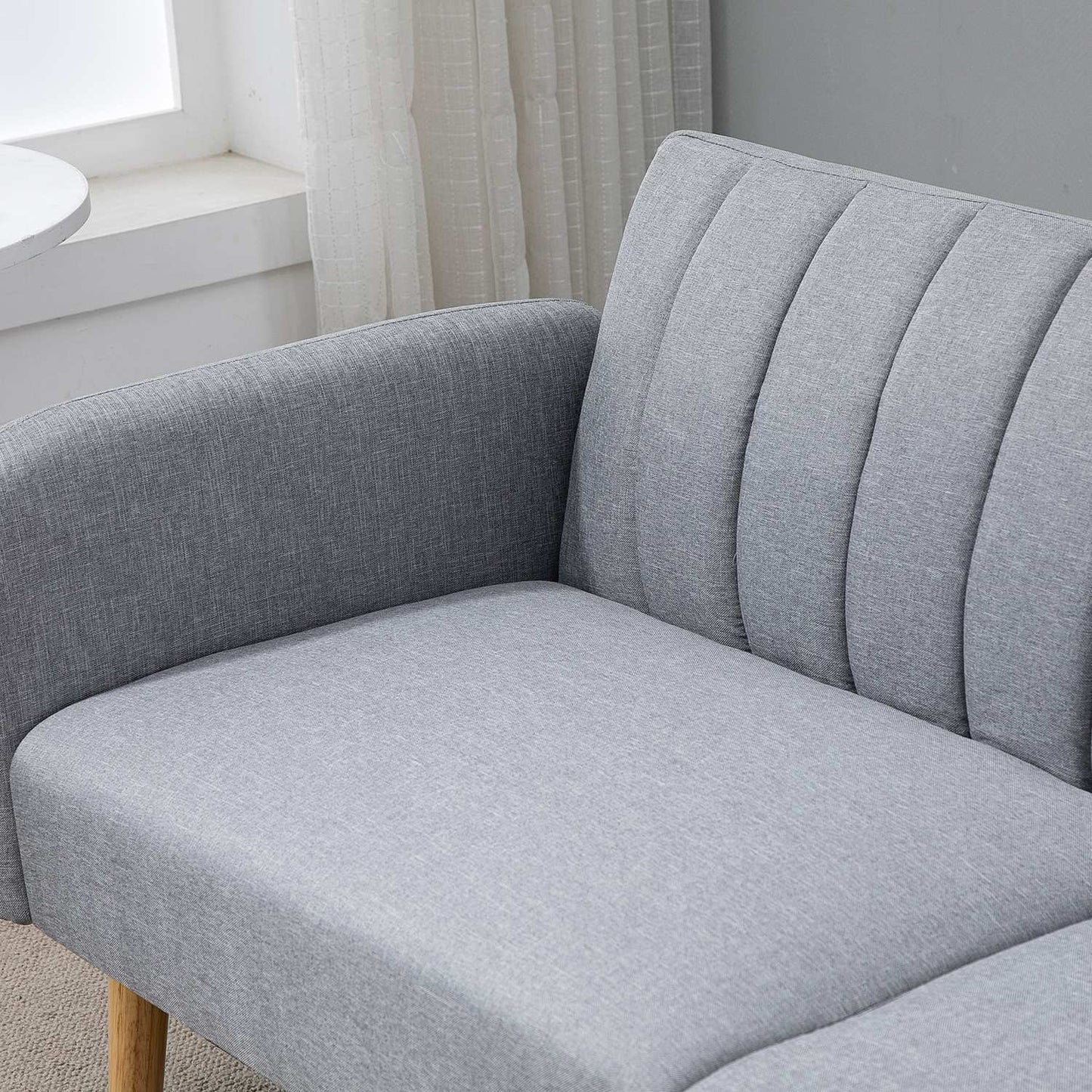 Gray 2-seater sofa bed, adjustable backrest, wooden legs
