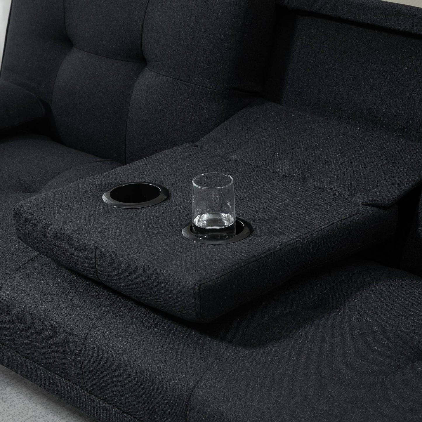 Sofa bed, 3-seater with folding table & cup holder, grey