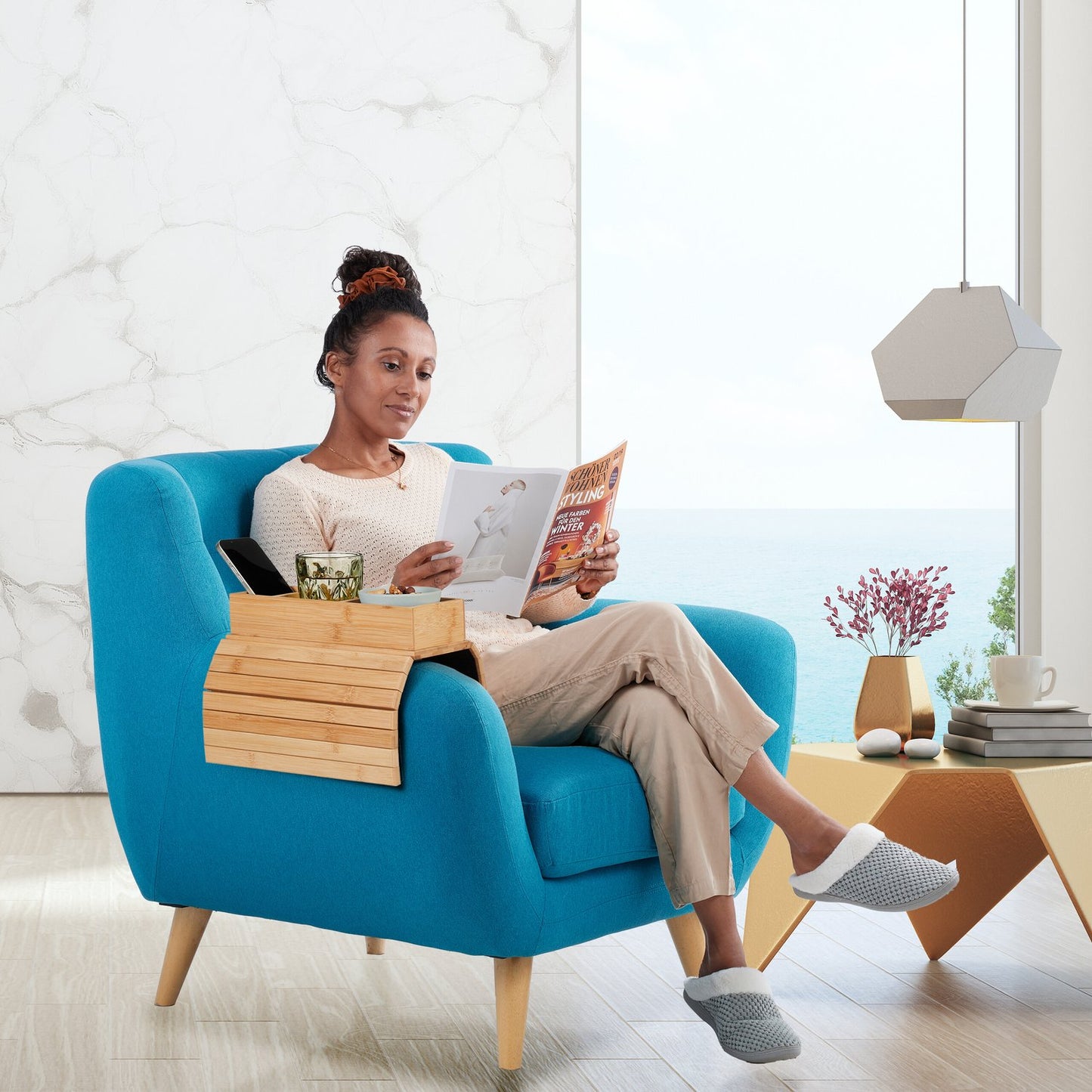Sofa tray in bamboo with 3 compartments