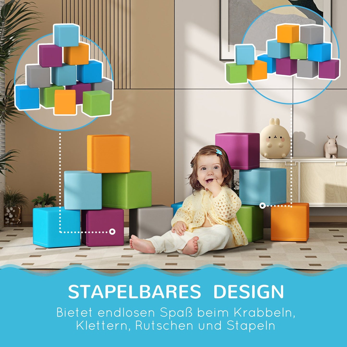 Building blocks in soft foam, artificial leather - 12 pieces