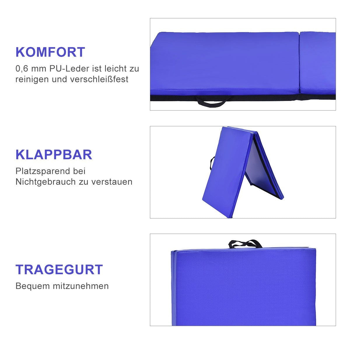 Soft floor mat gymnastics mat yoga mat folding mat gymnastics mat 180x60x4cm - blue