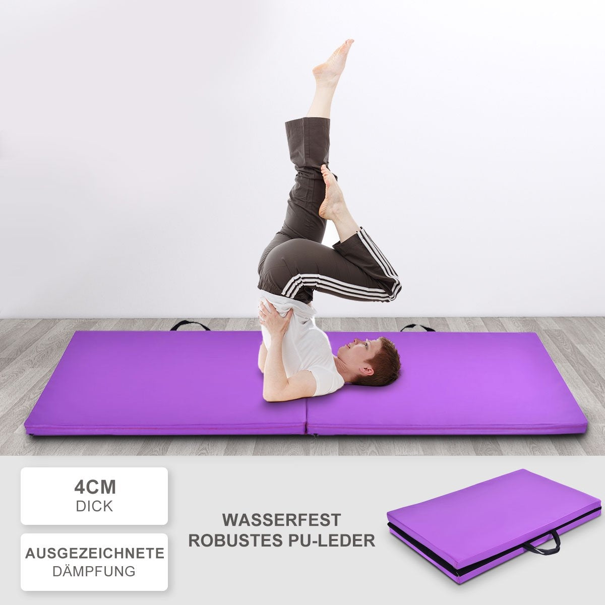 Soft floor mat gymnastics mat yoga mat folding mat gymnastics mat 180x60x4cm - purple