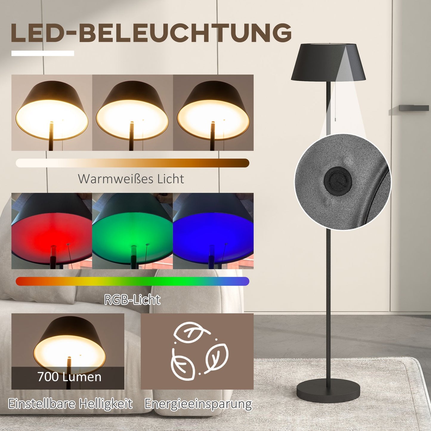 Outdoor solar floor lamp, USB rechargeable, IP44 waterproof