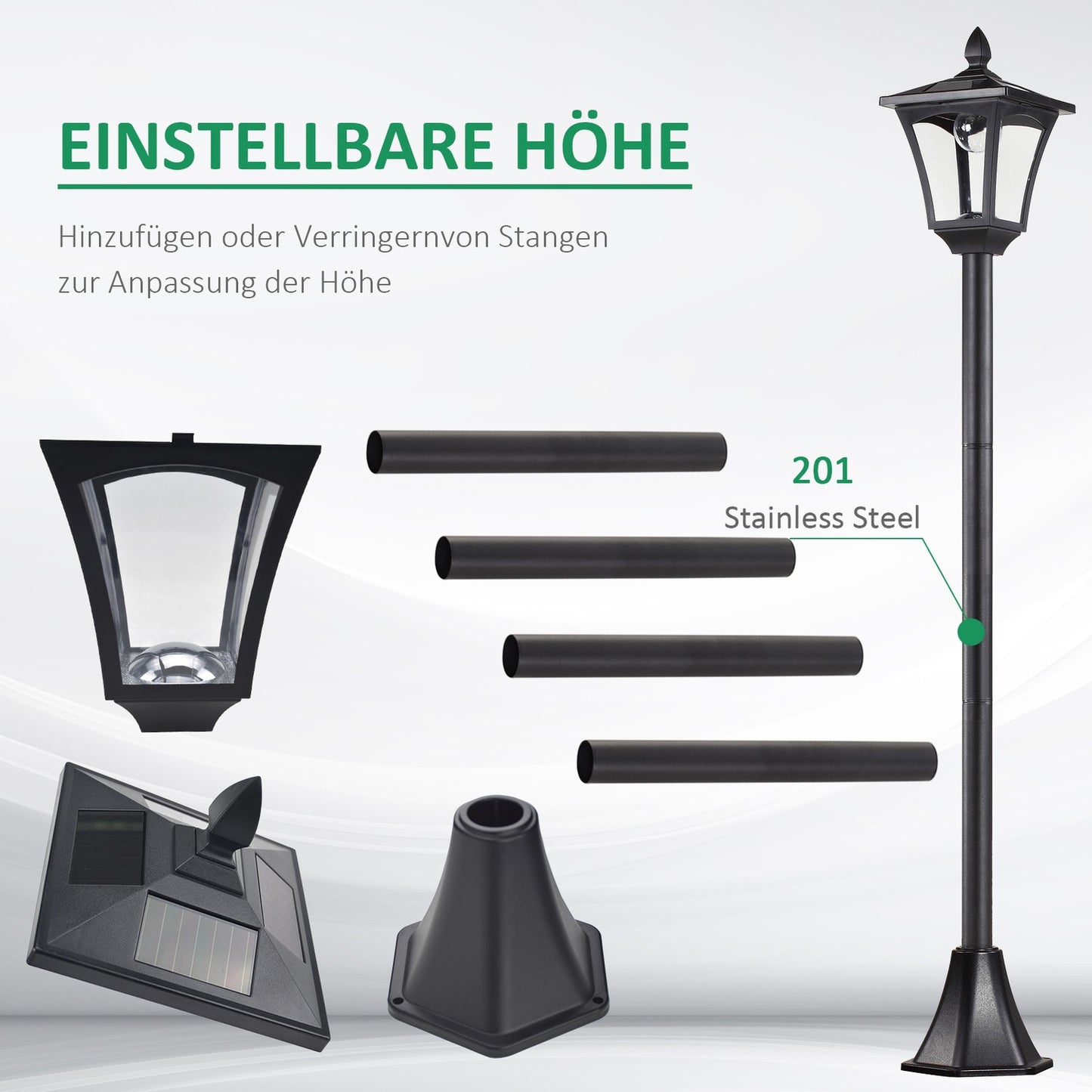 Solar LED Garden Path Light - 40 Lumen, black, 160 cm