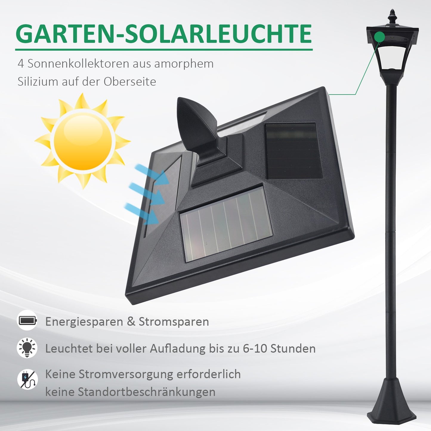 Solar LED Garden Path Light - 40 Lumen, black, 160 cm