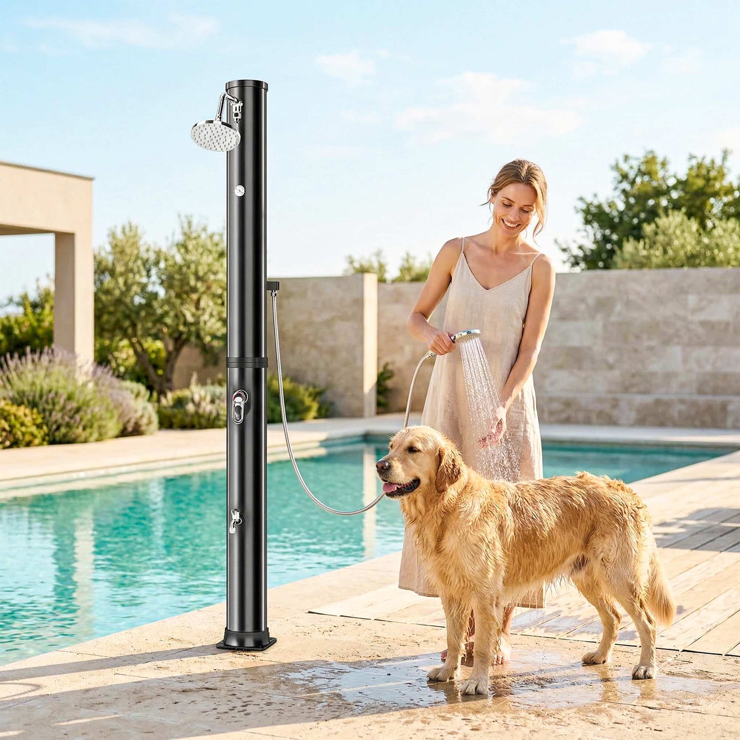 Solar Garden Shower 40L with Handheld and Overhead Sprays