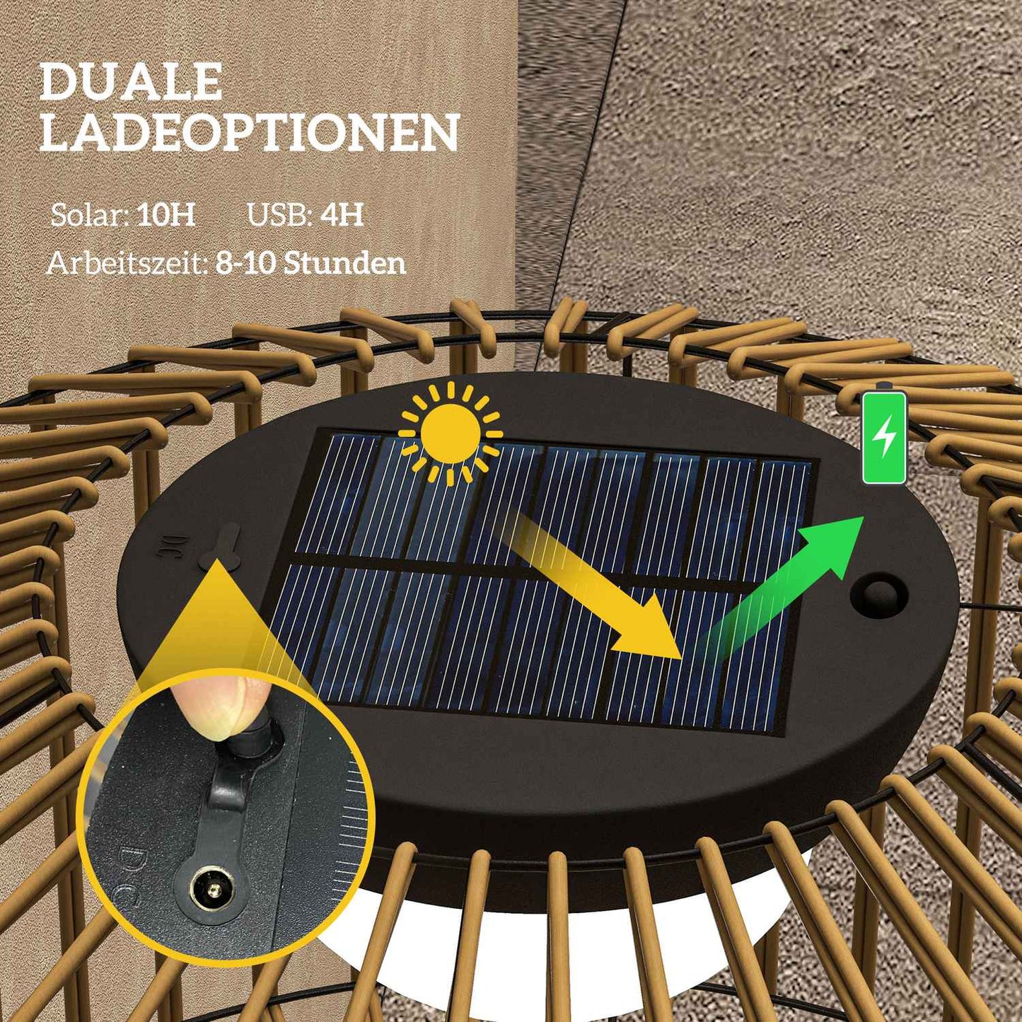 Solar LED Path Light, USB Rechargeable, IP44, Metal