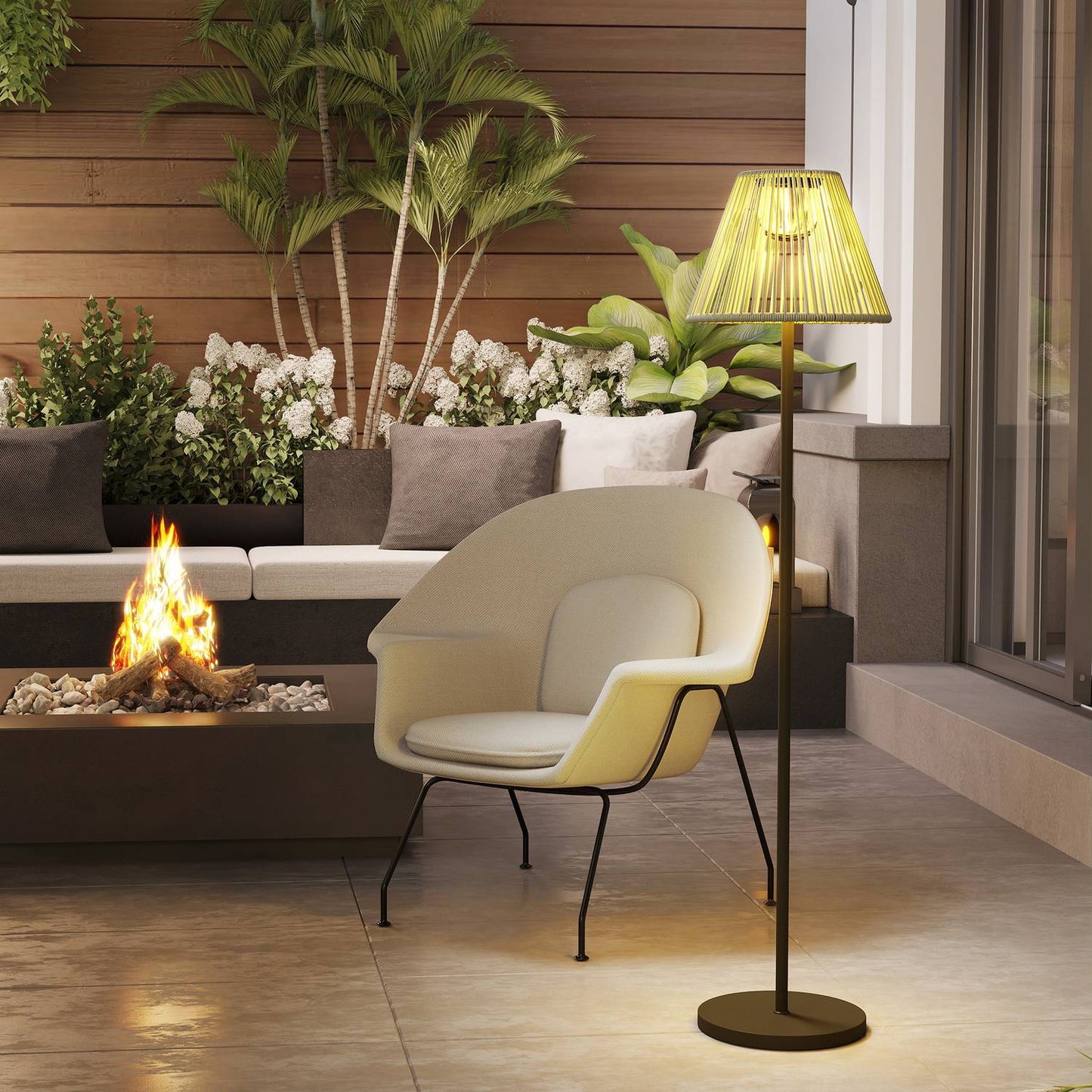 Boho Solar floor lamp, rattan, 25 LEDs, outdoor, IP44