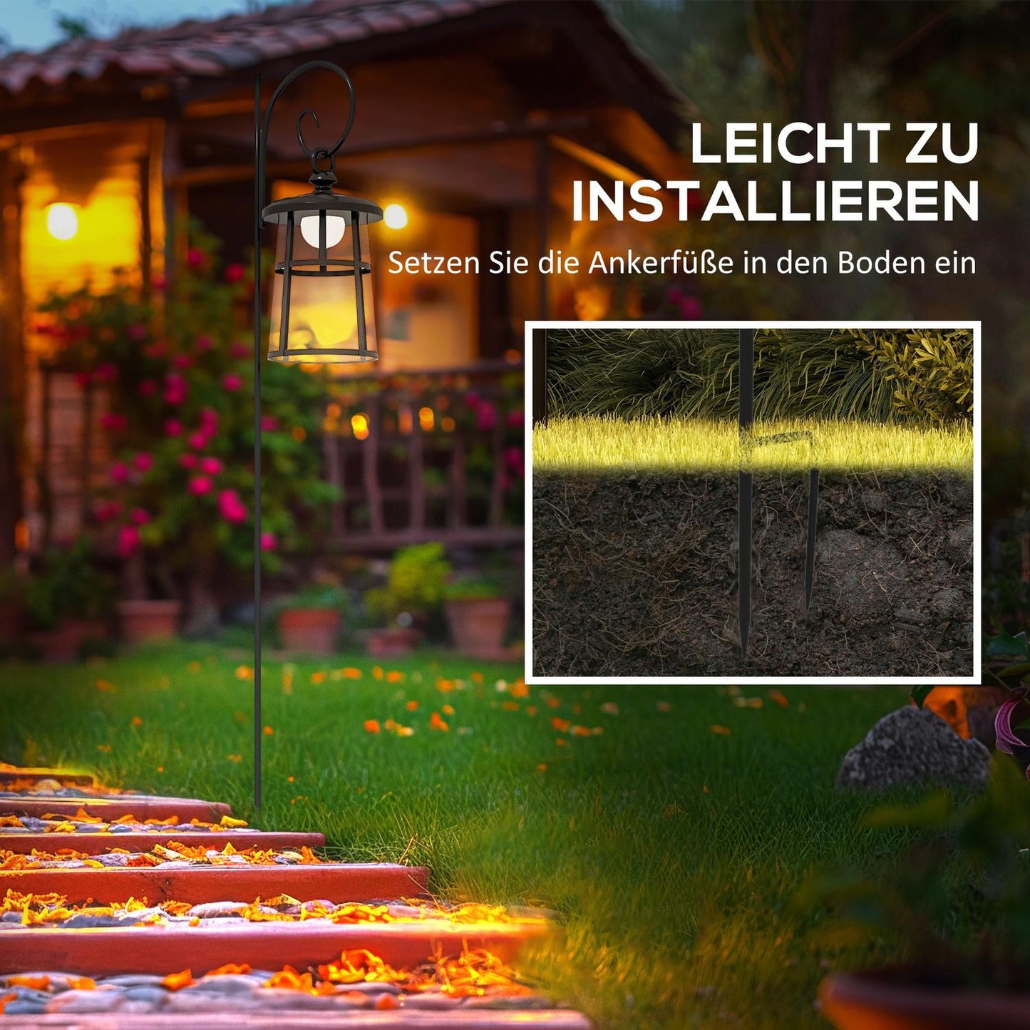 LED Solar Garden Lantern, 122 cm, Cold White Light, Black