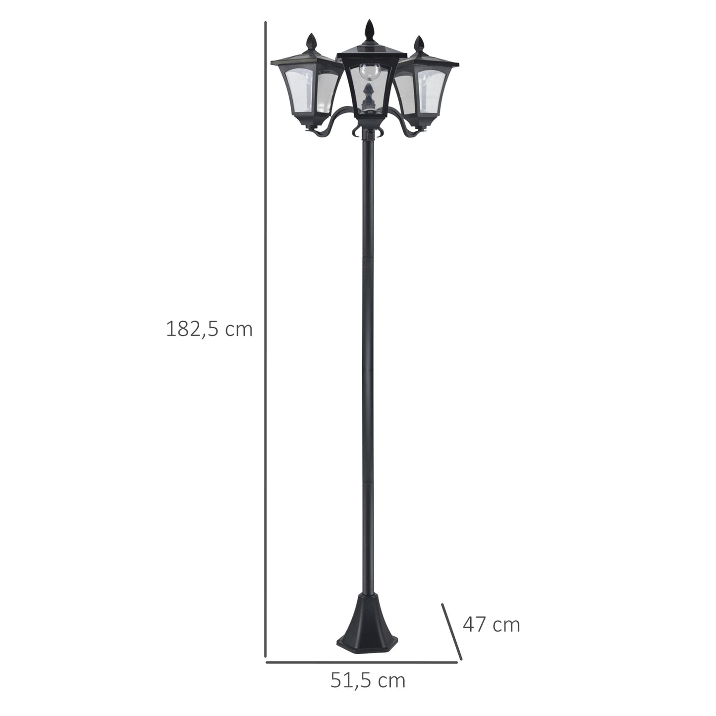 Solar Garden Path Light, 3 Flames, Stainless Steel, LED