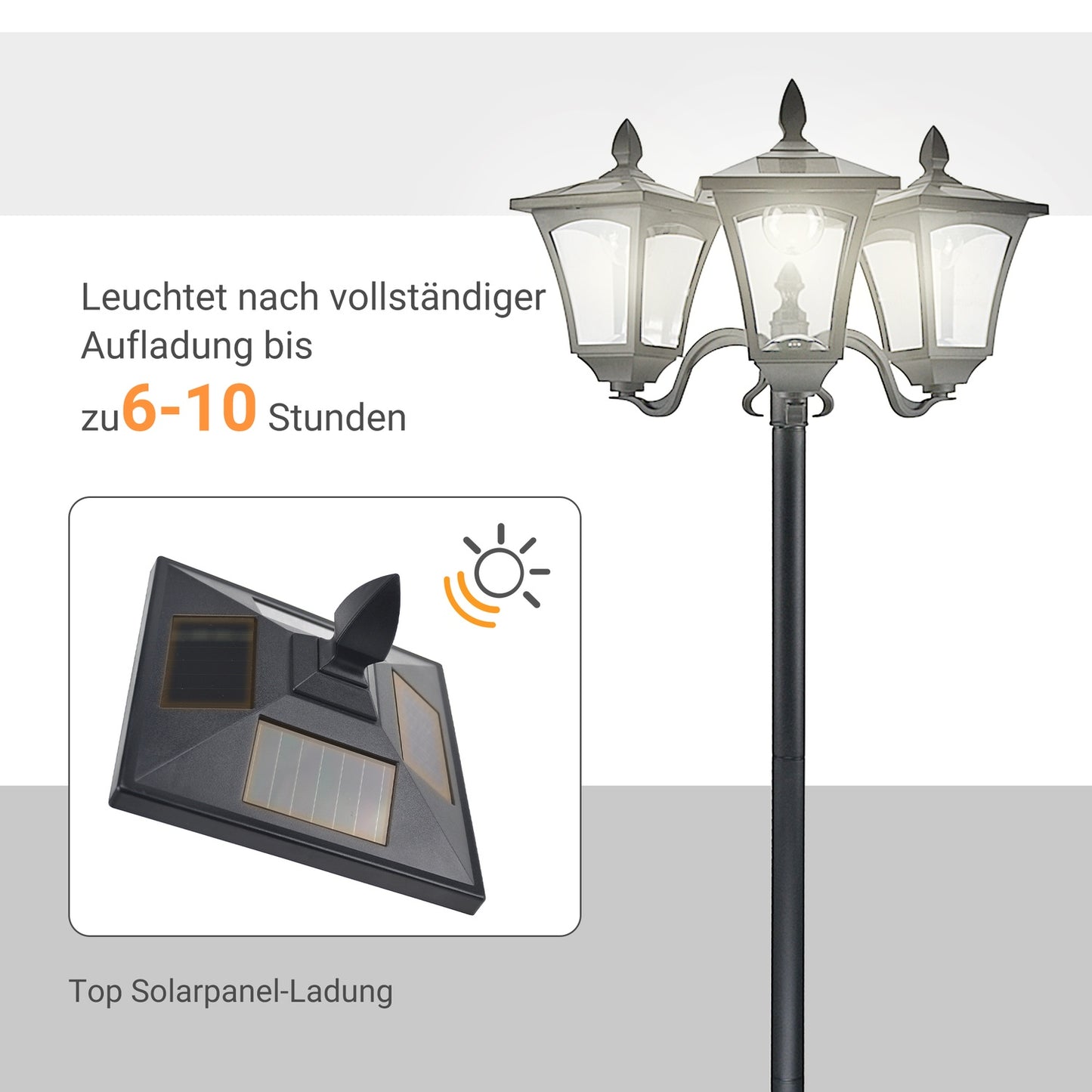 Solar Garden Path Light, 3 Flames, Stainless Steel, LED