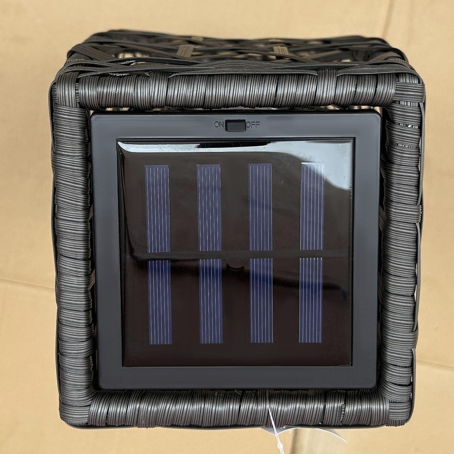Solar LED garden lamp with rattan & light sensor, grey