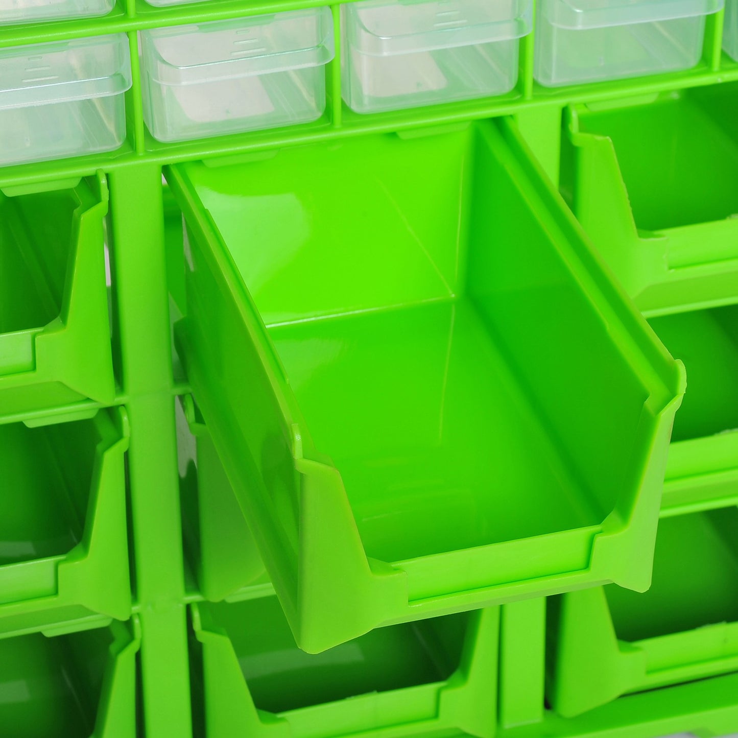 Storage box for small parts, 39 compartments, green