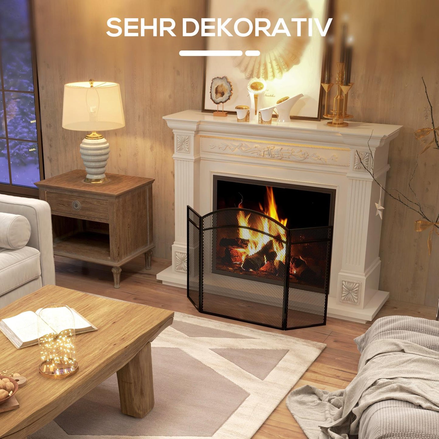 Fireplace Spark Guard, Foldable Metal Screen, 96 x 60 cm
