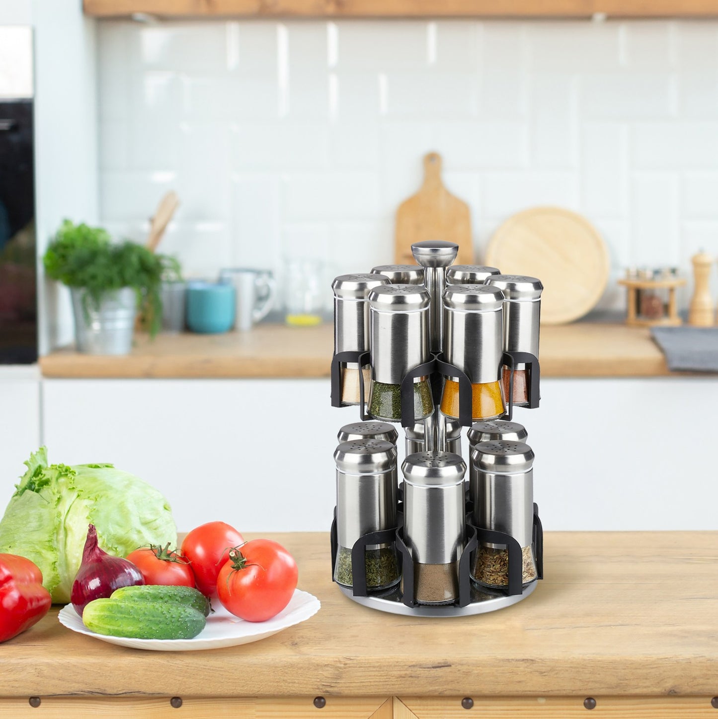 Spice rack with 12 glass jars