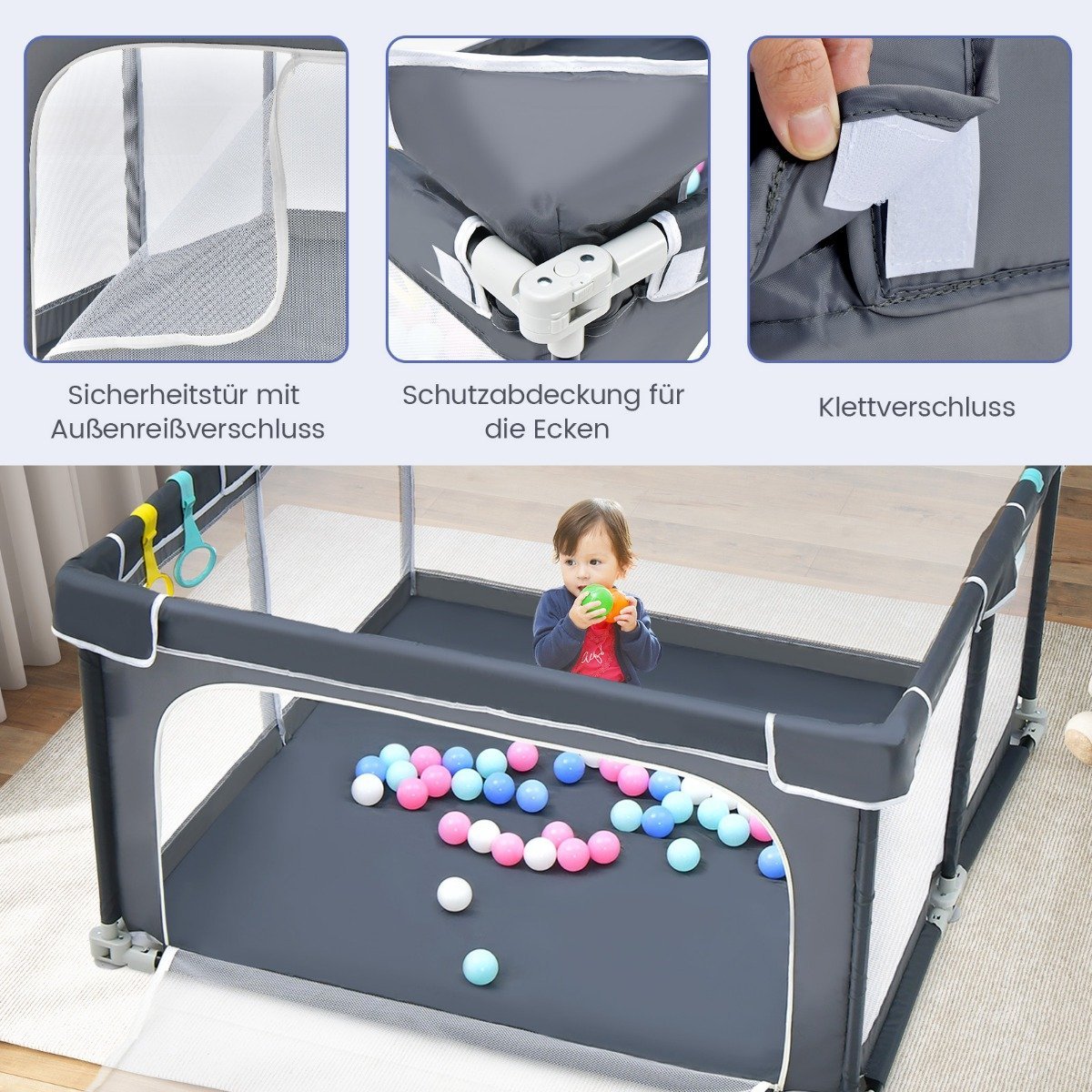 Square Baby Playpen 124 x 124 cm Large Play Fence Dark Gray