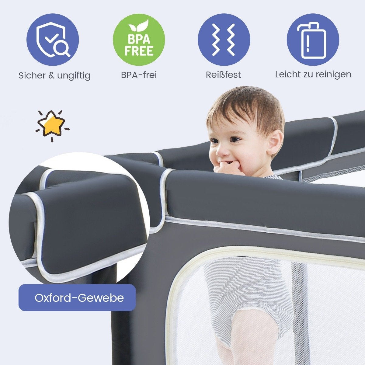 Square Baby Playpen 124 x 124 cm Large Play Fence Dark Gray