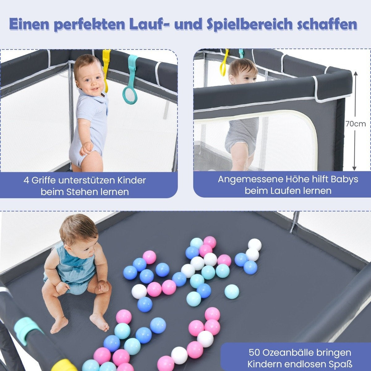 Square Baby Playpen 124 x 124 cm Large Play Fence Dark Gray