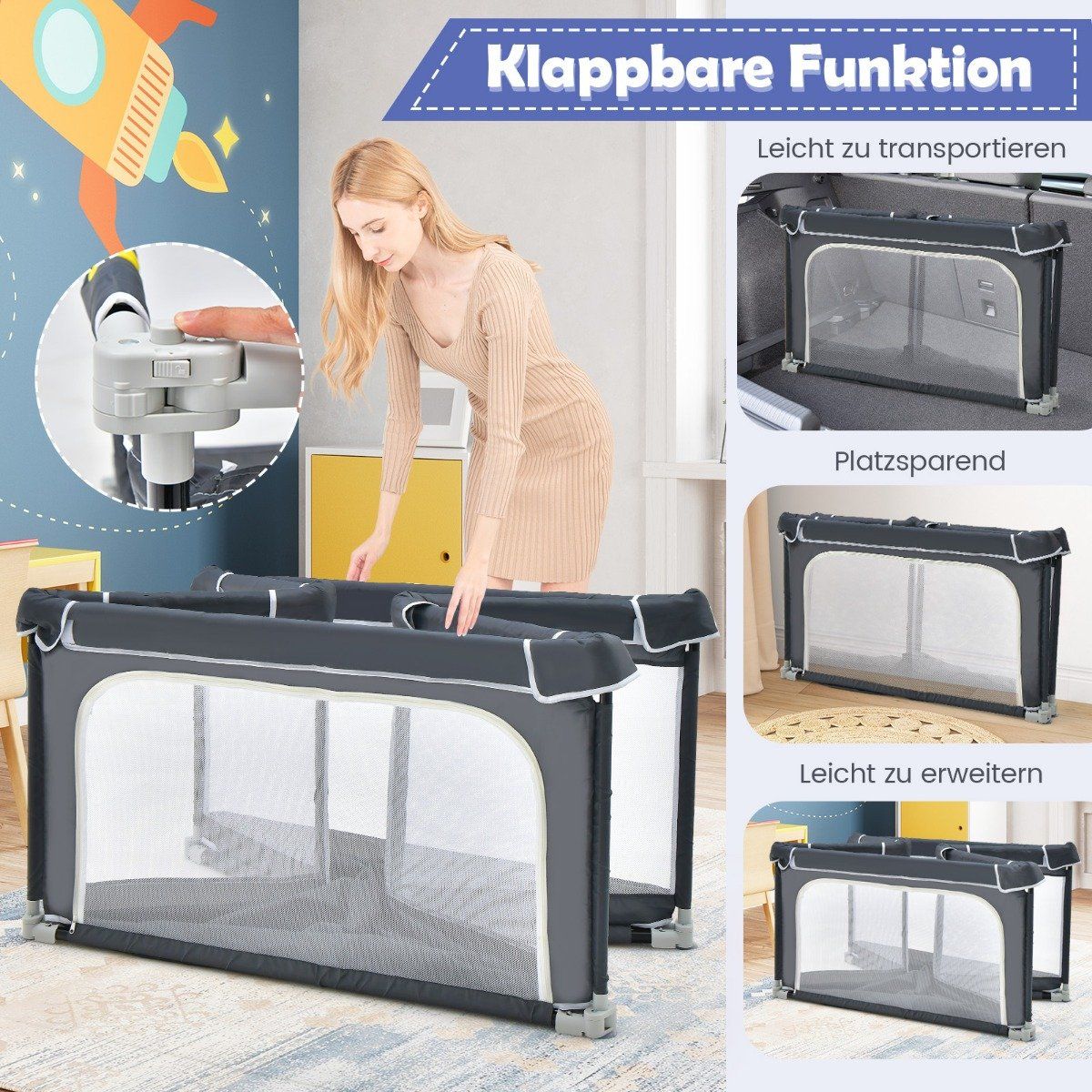 Square Baby Playpen 124 x 124 cm Large Play Fence Dark Gray