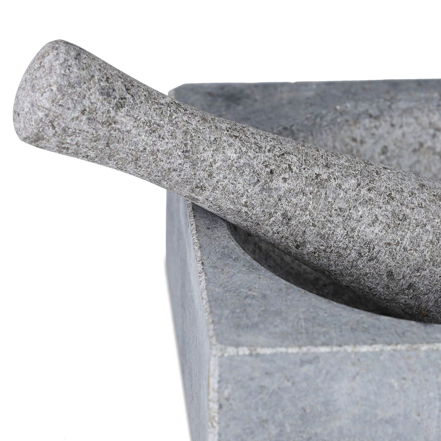 Square mortar and pestle of granite