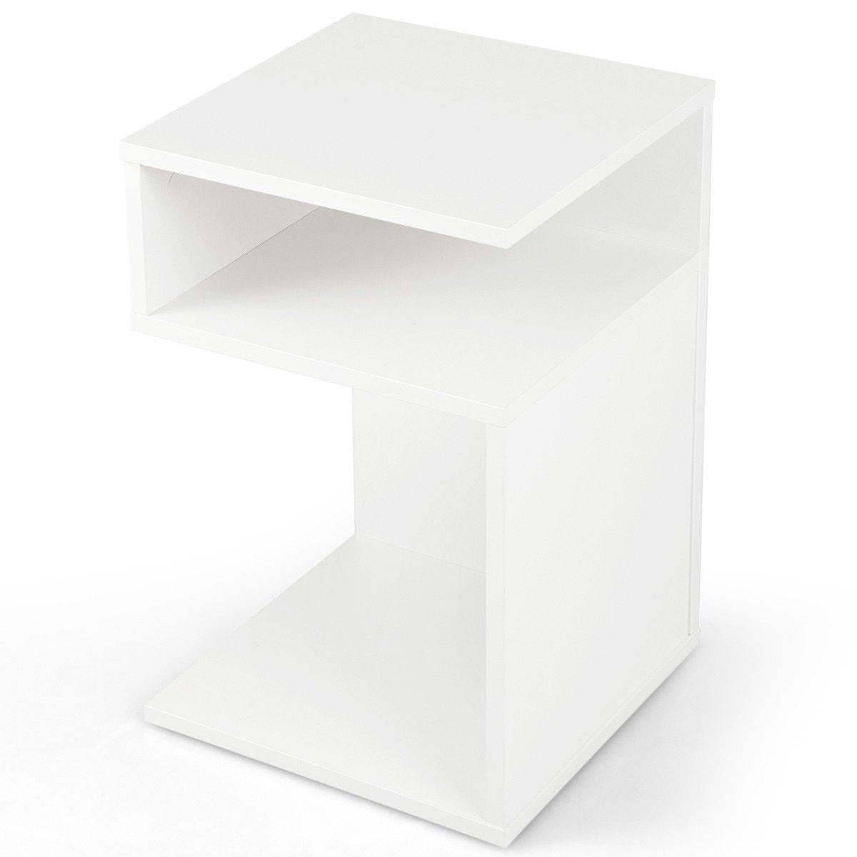 S-shaped side table with 2 open compartments modern bedside table 33 x 33 x 50 cm white