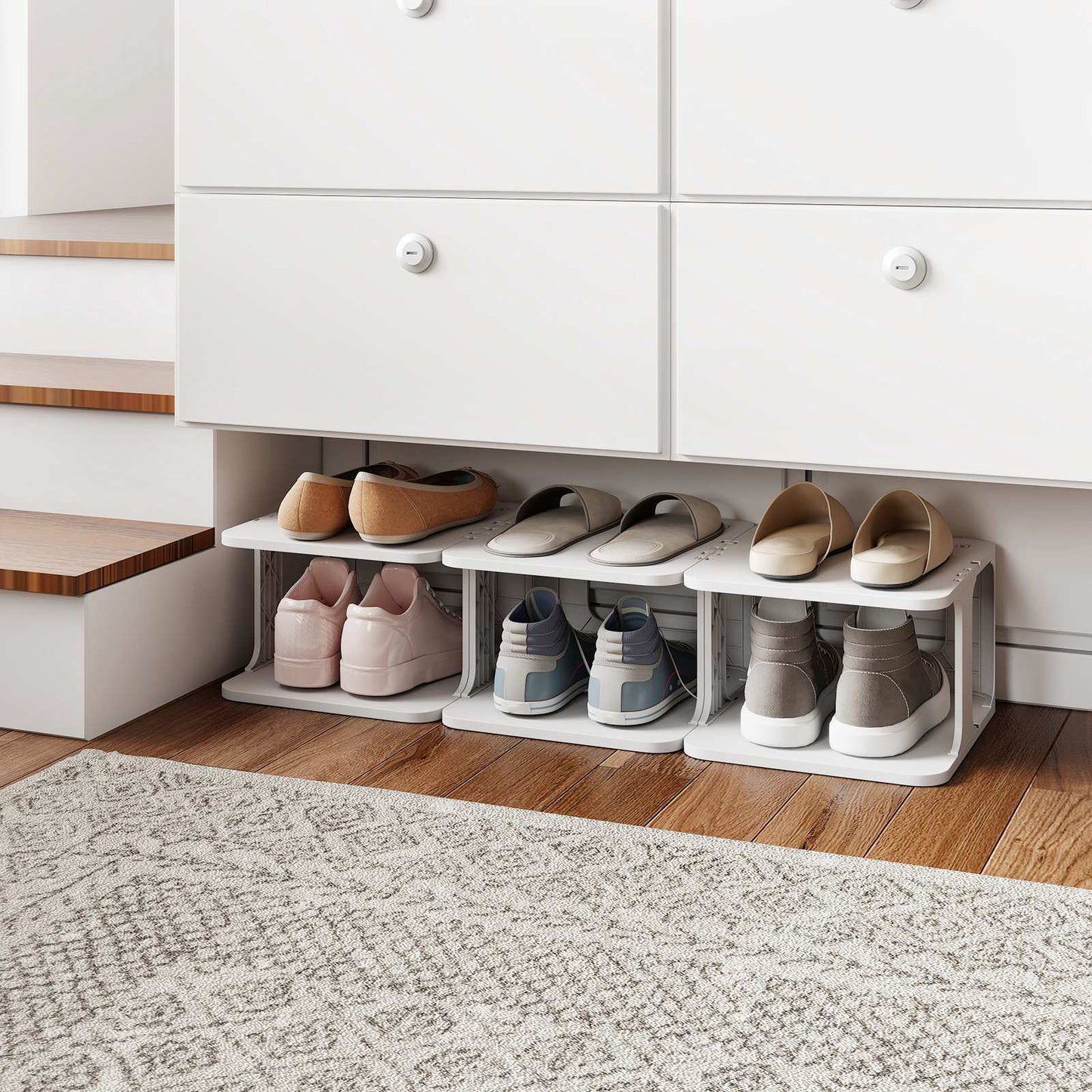 Stackable 6-Tier Shoe Rack, Vertical Organizer, White