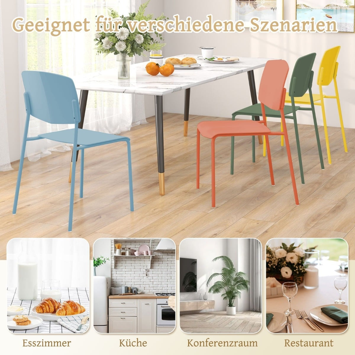 Stackable Dining Chairs Set of 4 – Ergonomic, Durable PP