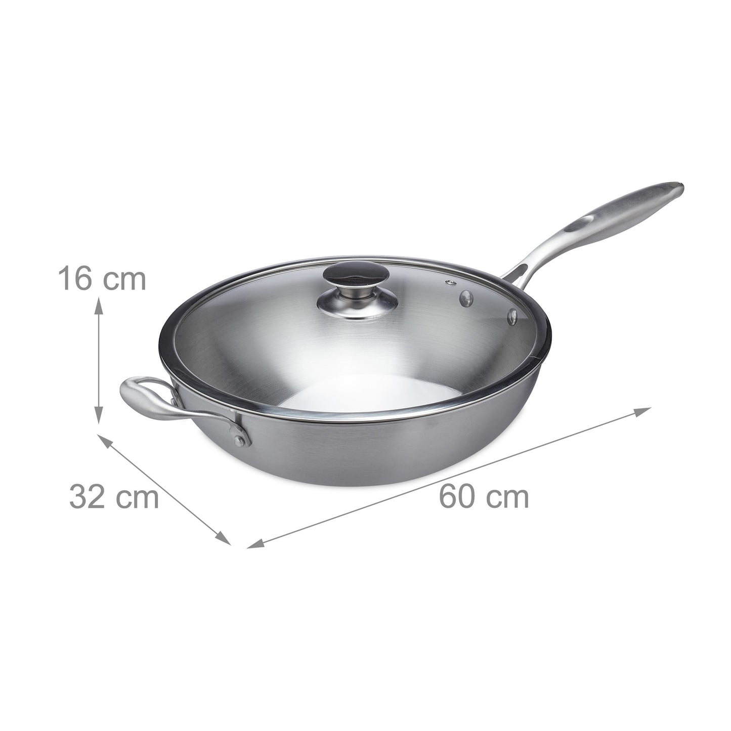 Stainless steel wok with glass lid