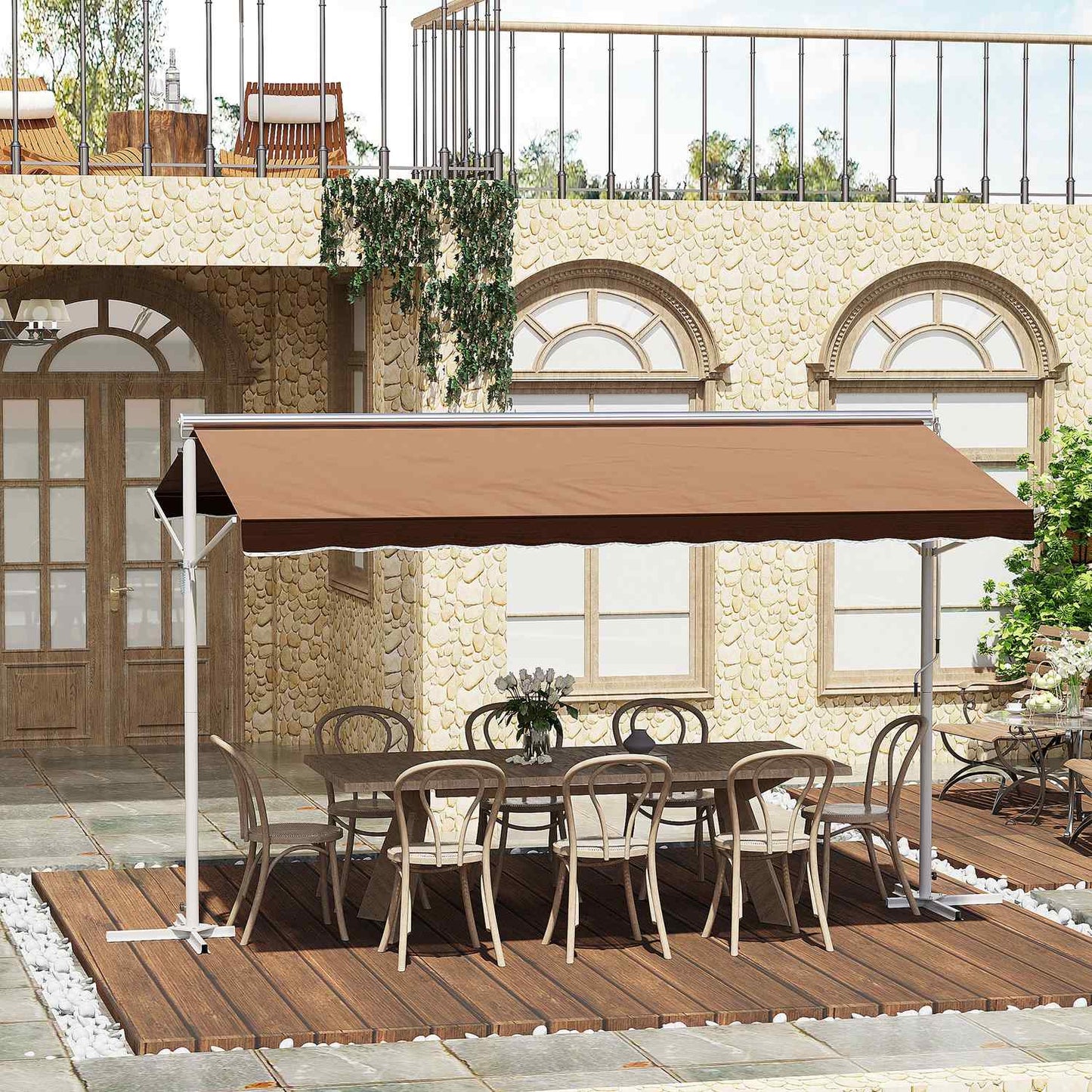 Brown folding arm awning, 4.5x3.4m – Patio & Garden