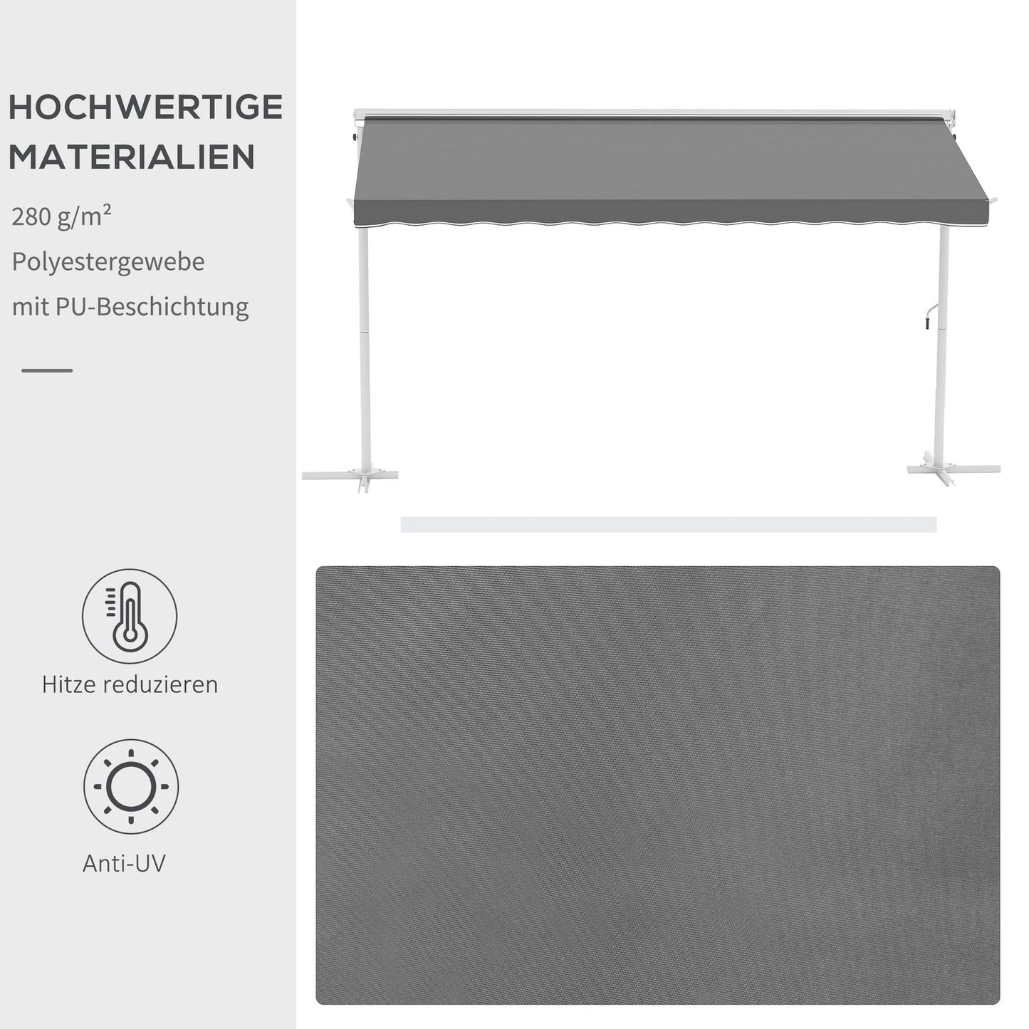 Patio Garden awning with folding arm, 4.5x3.4M, Grey