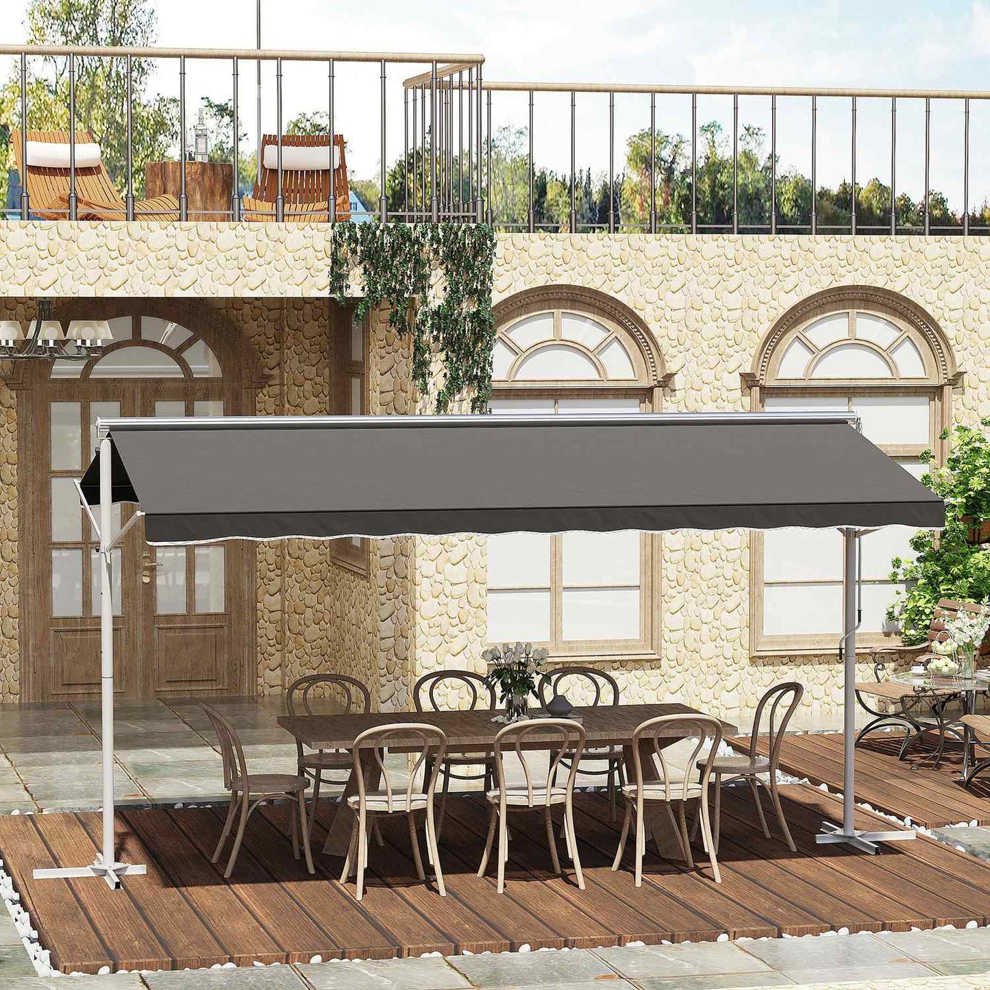 Patio Garden awning with folding arm, 4.5x3.4M, Grey