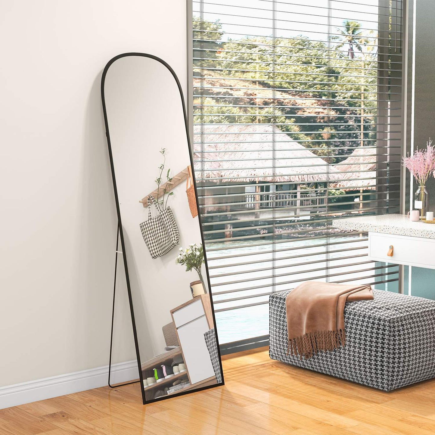 Full-Length Black Mirror, Aluminum Frame, 50x170 cm